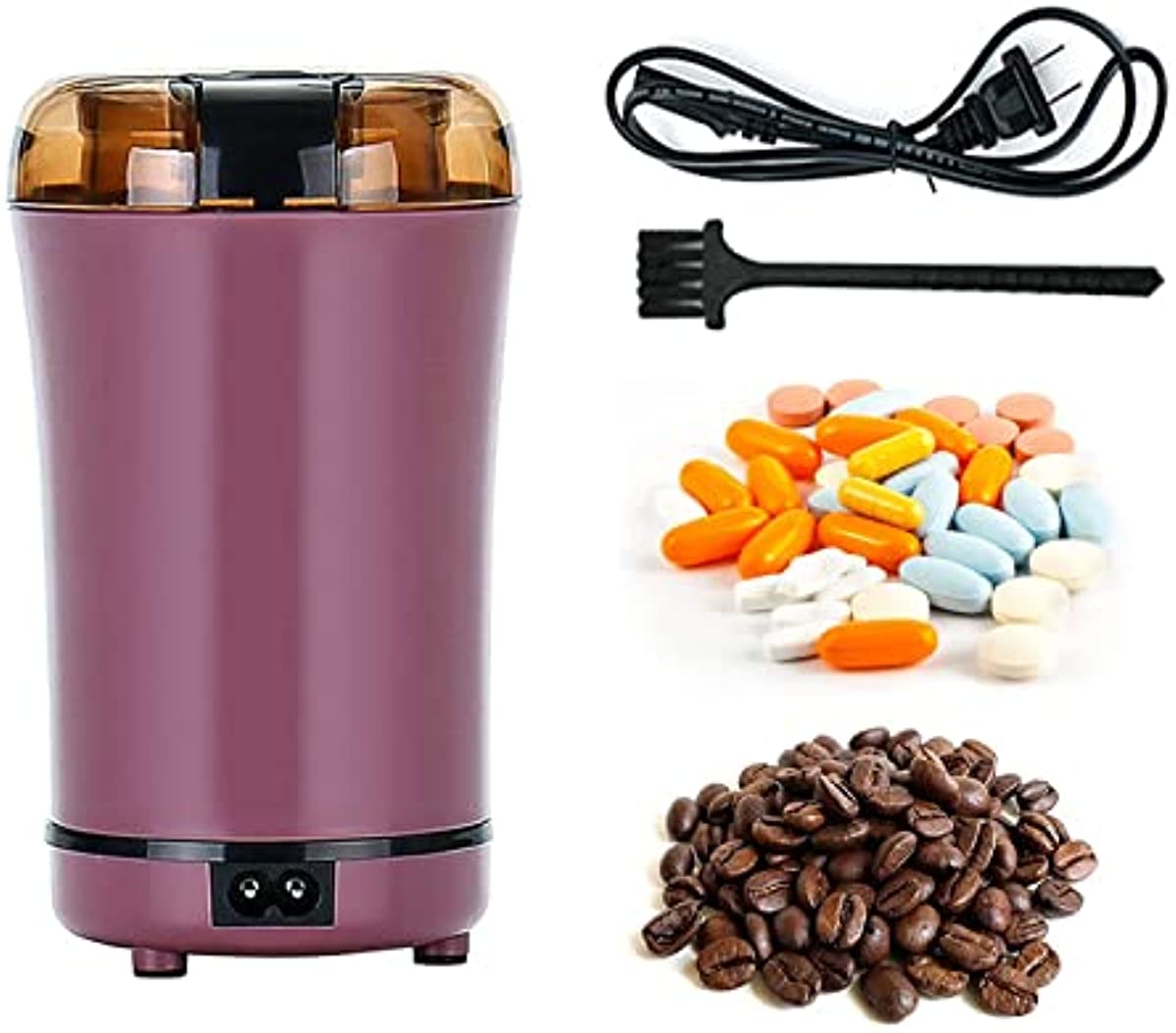 Electric Multifunctional Grinder.Electric Pill Crusher Grinder for Small or Large Pills,to Fine Powder. Pill Crusher Pulverizer Grinder for Elders or Pets. Small Dose Coffee Bean Grinder. (Purple)