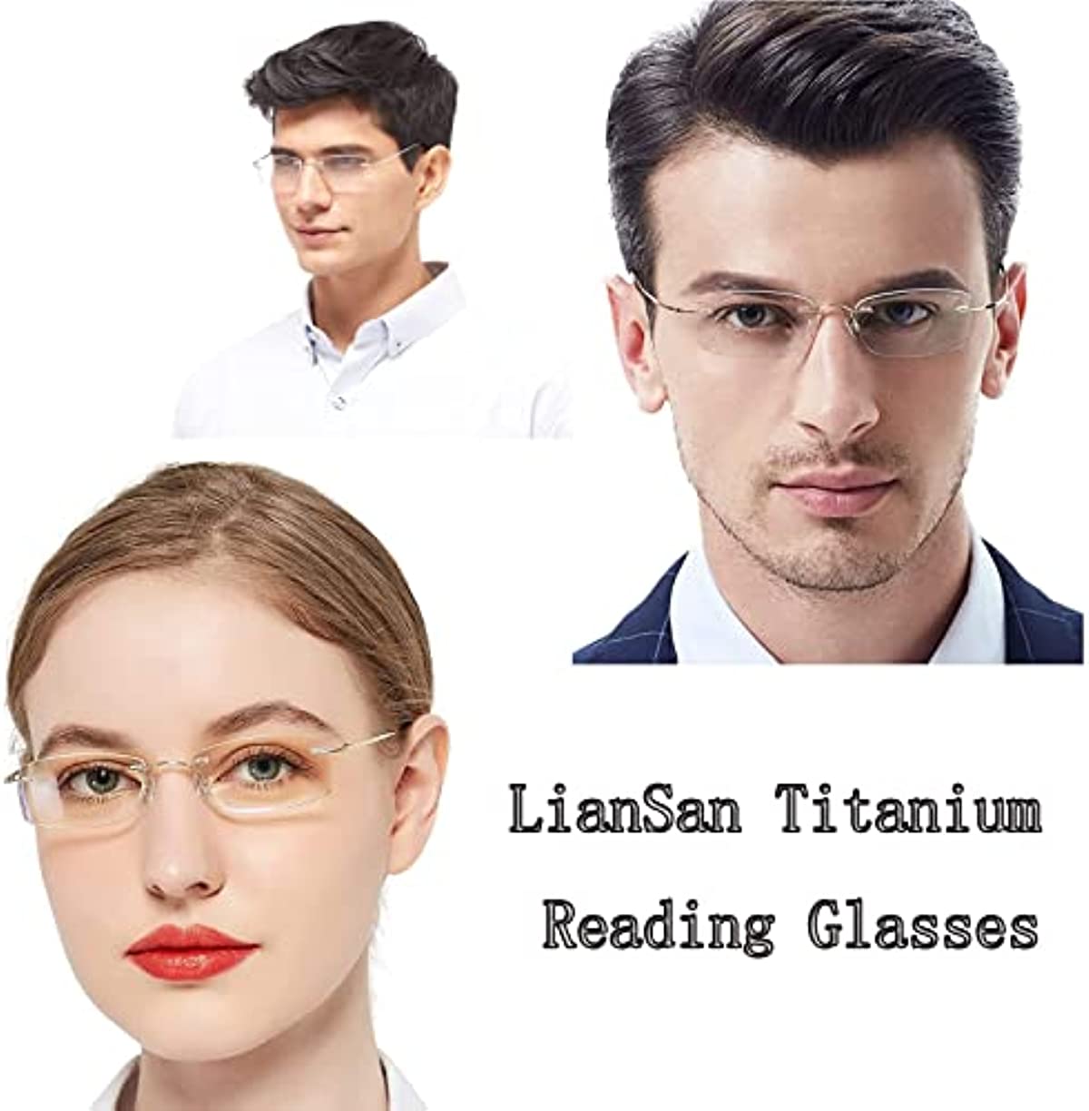 Titanium Reading Glasses for Men Women Super Light Rimless Readers Business Eyeglasses