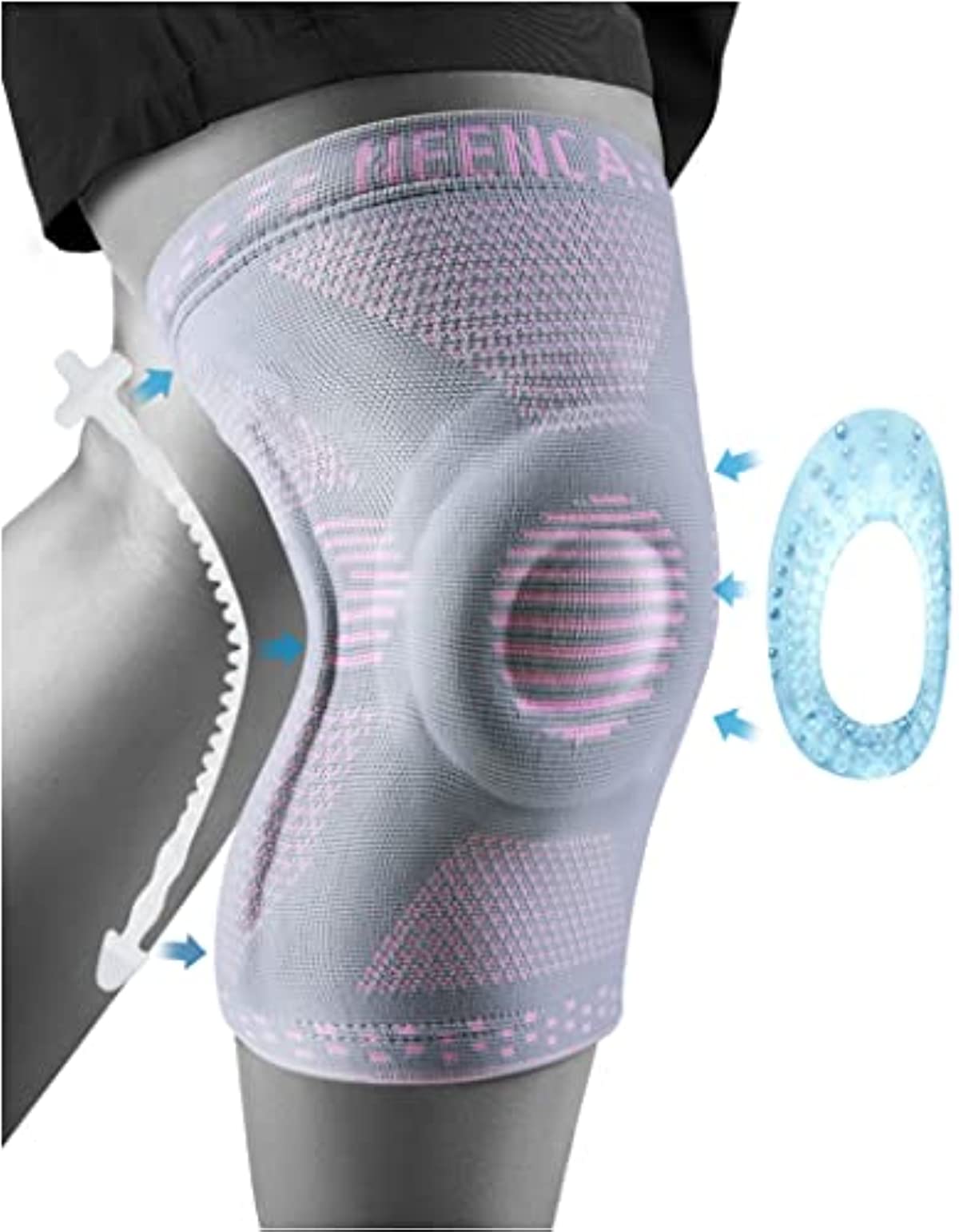 NEENCA Professional Plus Size Knee Brace, Knee Compression Sleeve for Larger Legs and Bigger Thighs, Medical Knee Support for Knee Pain Relief, Injury Recovery, Sports Protection, Single(2XL-5XL) (Pink Gray, 3XL)