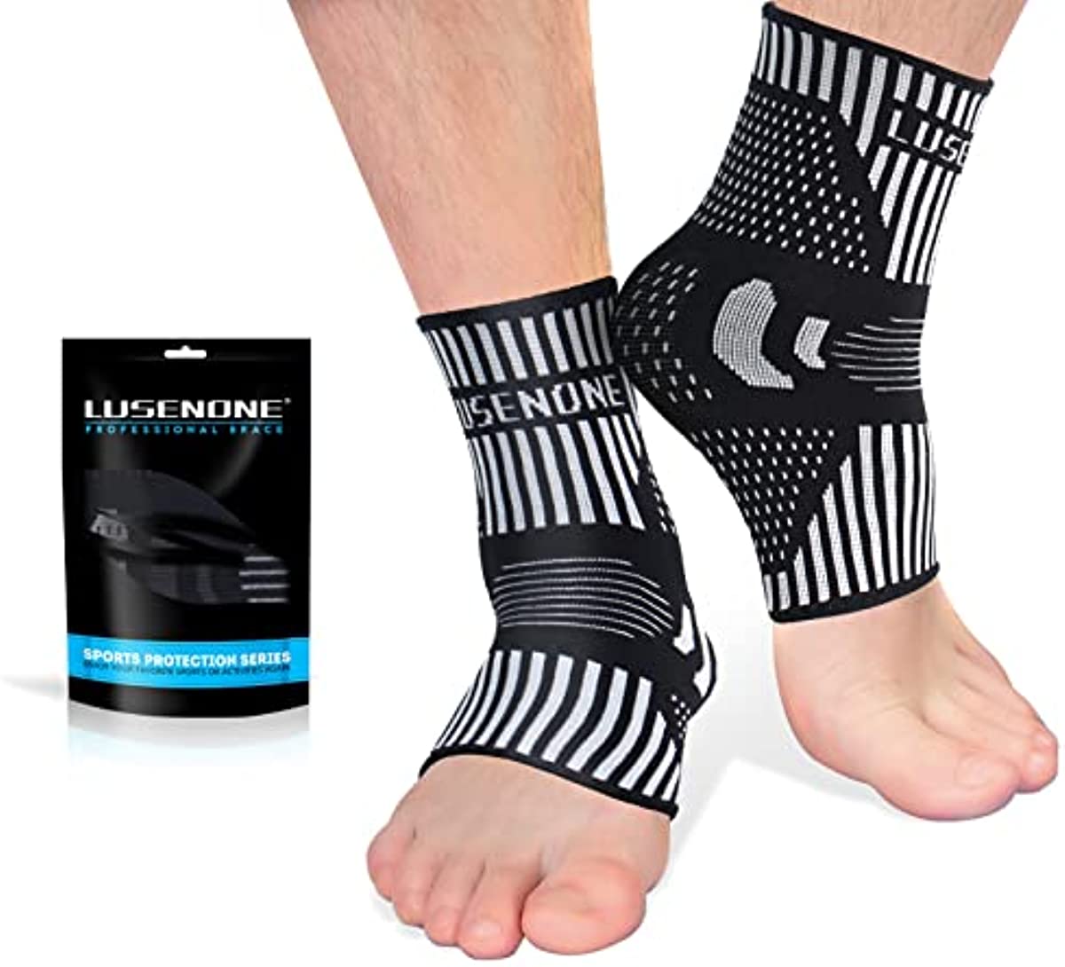 {New Version} Silver Infused Ankle Brace Support for Men & Women (Pair), Best Ankle Compression Sleeve Socks for Plantar Fasciitis, Sprained Ankle, Achilles Tendon, Joint Pain Relief, Ligament Damage, Recovery, Sports