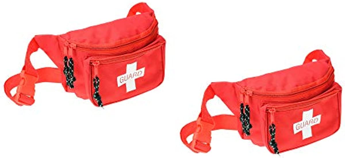 Dealmed Lifeguard Fanny Pack with Logo, E-Z Zipper Design and 3 Pockets, Red Fanny Pack (2), Includes Adjustable Waist Strap and Zipper Pockets