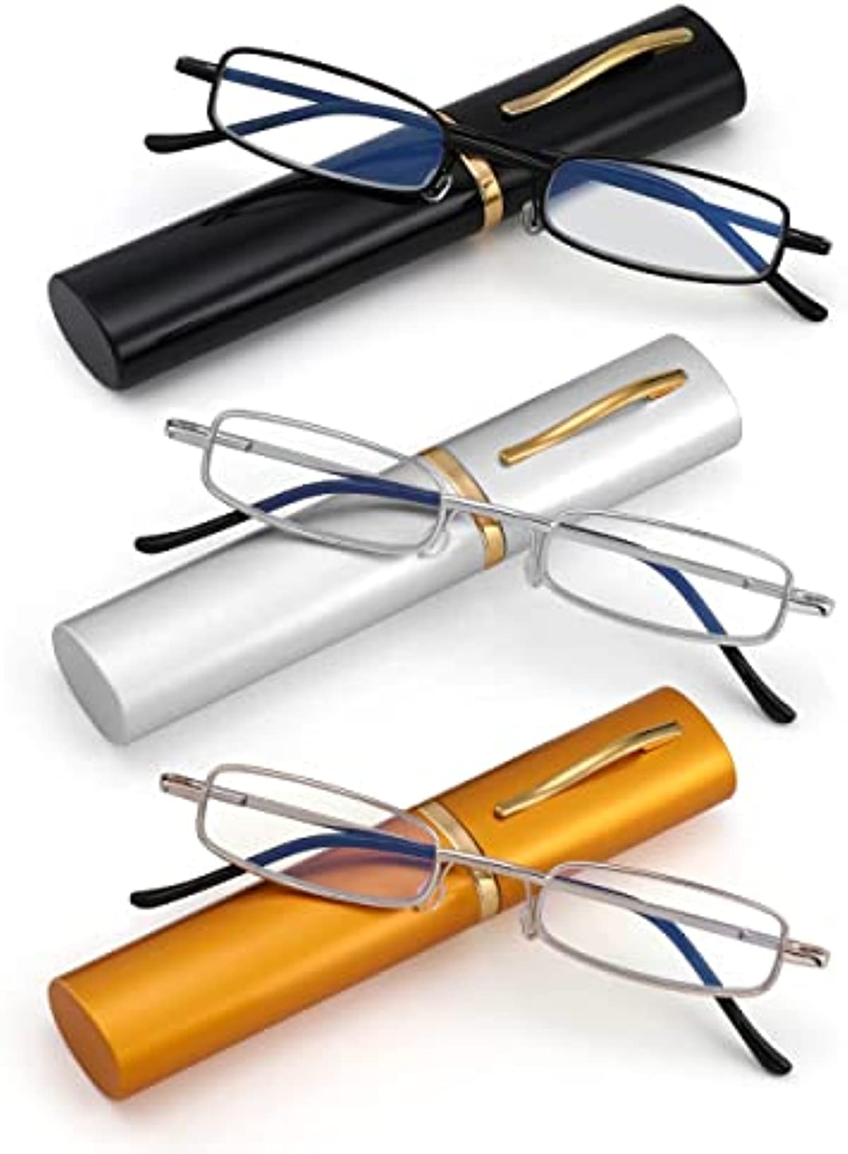 Slim Pen Reading Glasses-Slim Pocket Readers with Pen Clip Case Mini Lightweight Readers with Blue Light