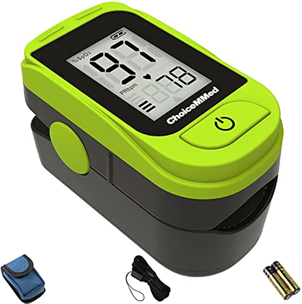 ChoiceMMed Light Green Finger Pulse Oximeter - Blood Oxygen Saturation Monitor - SPO2 Pulse Oximeter - Portable Oxygen Sensor Included Batteries - O2 Saturation Monitor Carry Pouch