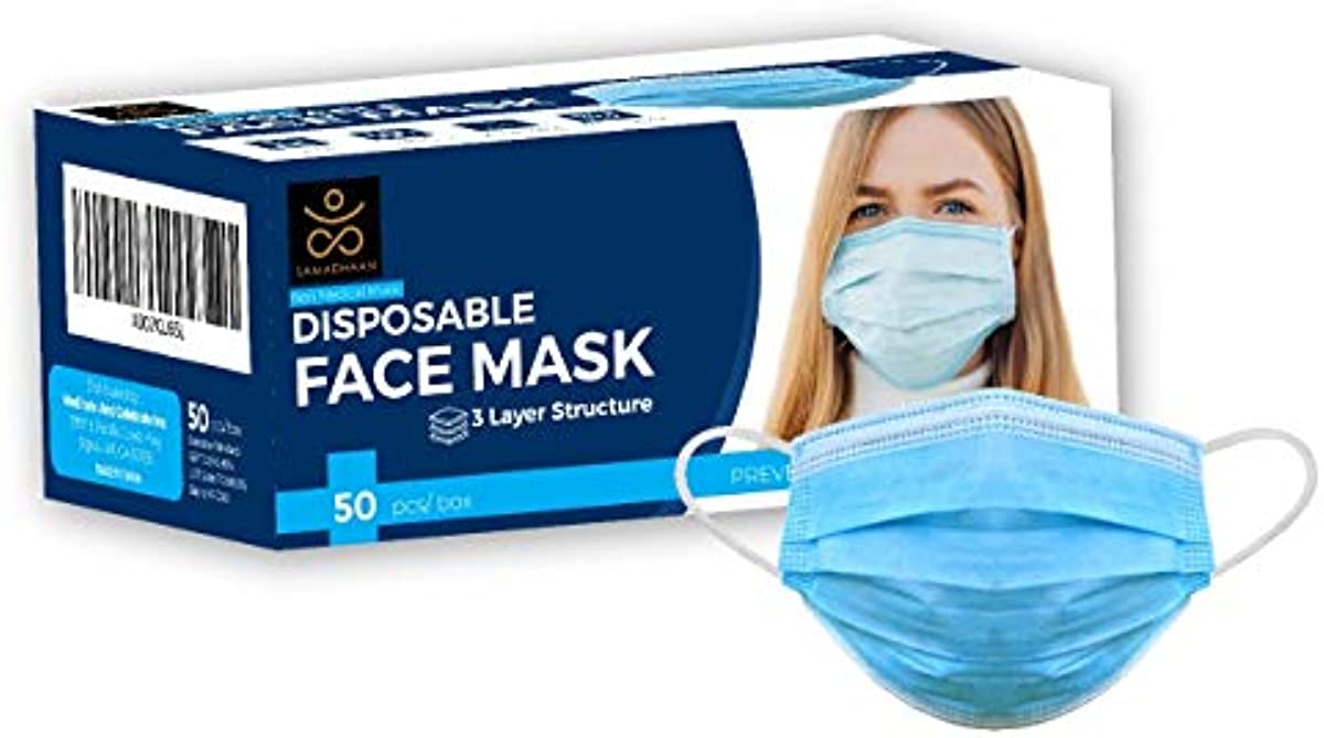 Samadhaan Face Mask, Non Woven Thick 3-Layer Breathable Face Masks with Adjustable Earloop, Mouth and Nose Protection Dust face Mask Disposable (Pack of 50)
