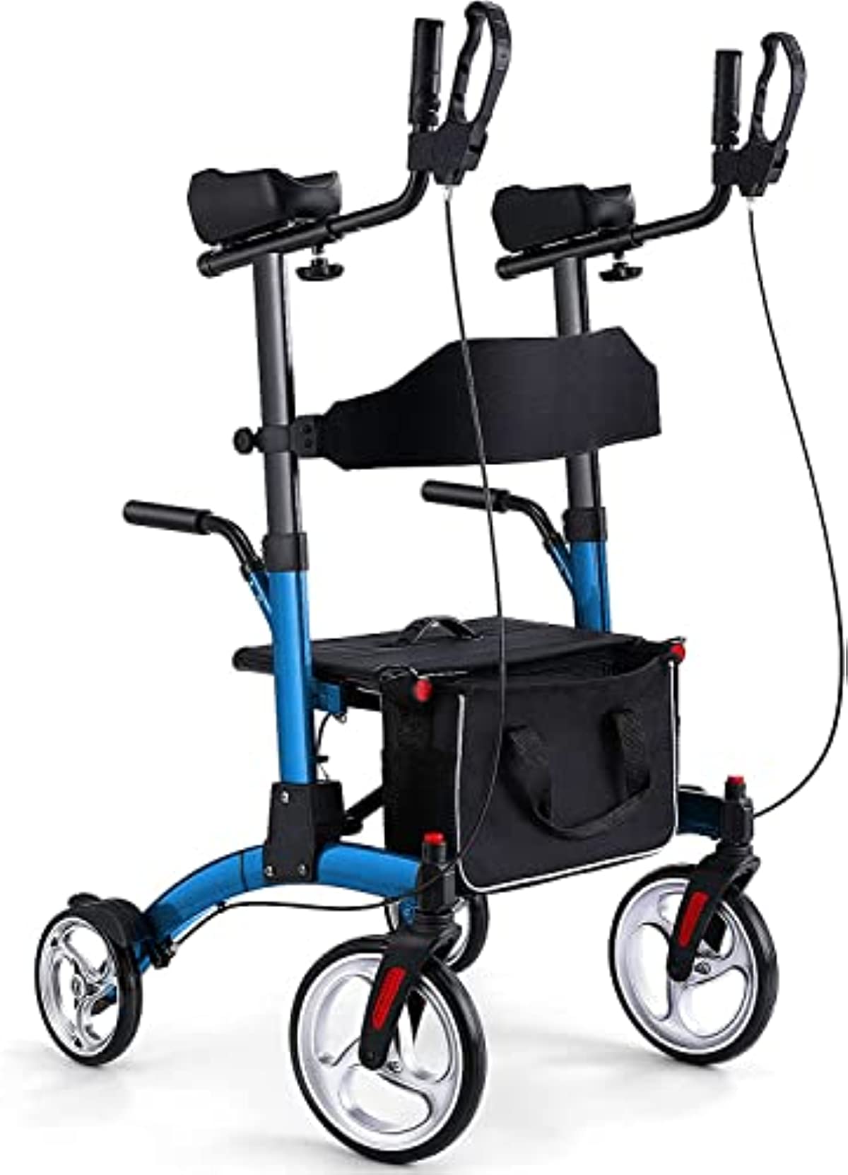 Healconnex Upright Rollator Walkers for Seniors- Stand up Rolling Walker with Seats and 10\" Wheels, Padded Armrest and Backrest,Tall Rolling Mobility Aid with Basket, Foam Handle to Stand up Blue