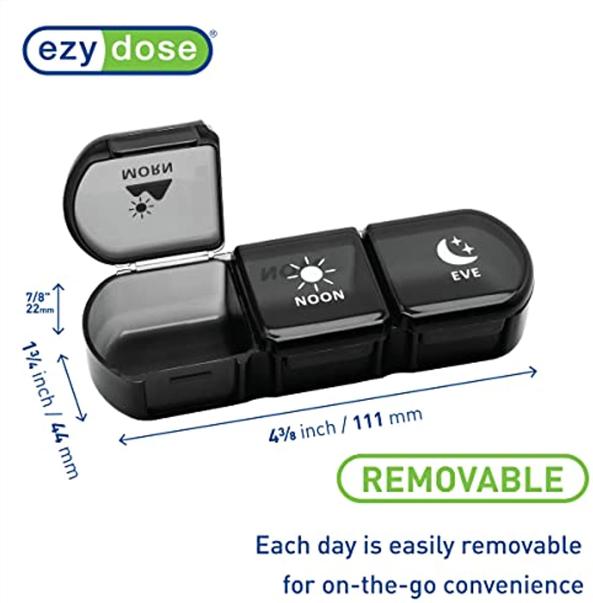Ezy Dose Weekly (7-Day) Pill Organizer, Vitamin and Medicine Box, Large Pop-Out Compartments, 3 Times a Day, Black (70423AMT)