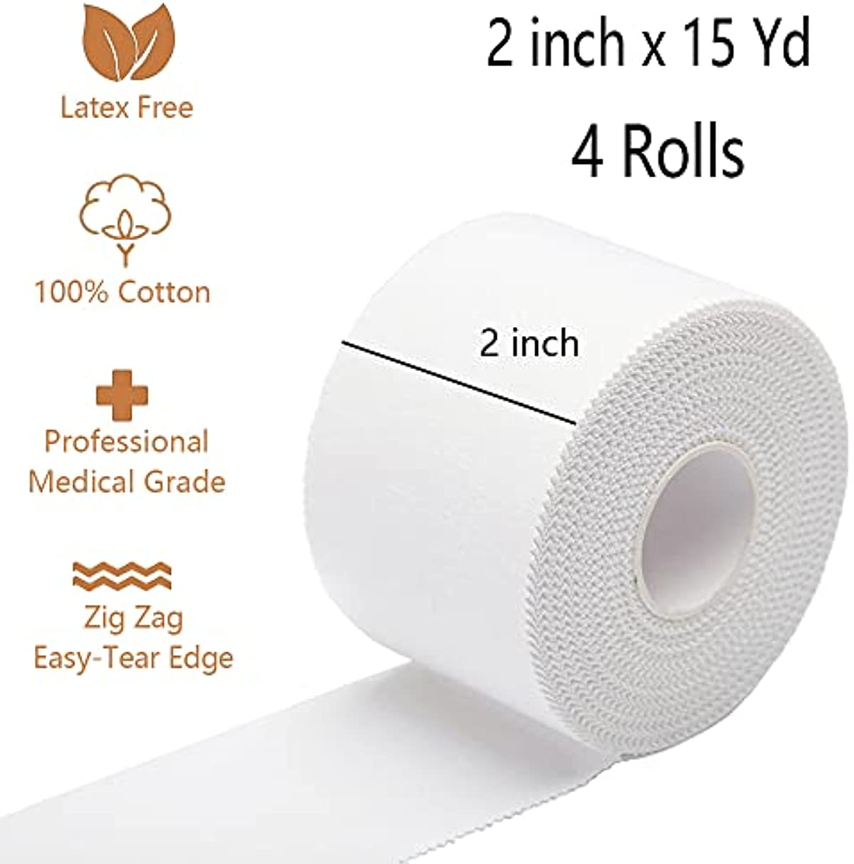 OBTANIM 4 Rolls White Athletic Sports Tapes No Sticky Residue - Latex Free Breathable Sports Tape for Athlete & Medical Trainers Gym Fitness Running Tennis Football, 2 Inch x 15Yard