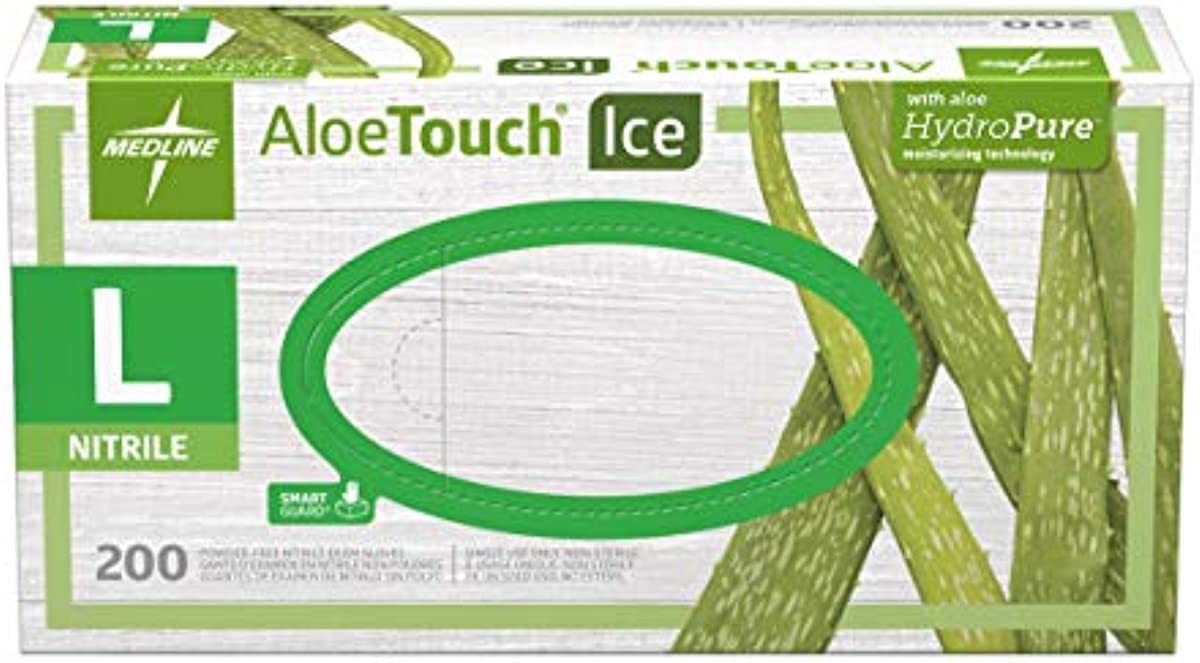 Medline Aloetouch Ice Nitrile Gloves, Large (Pack of 200)