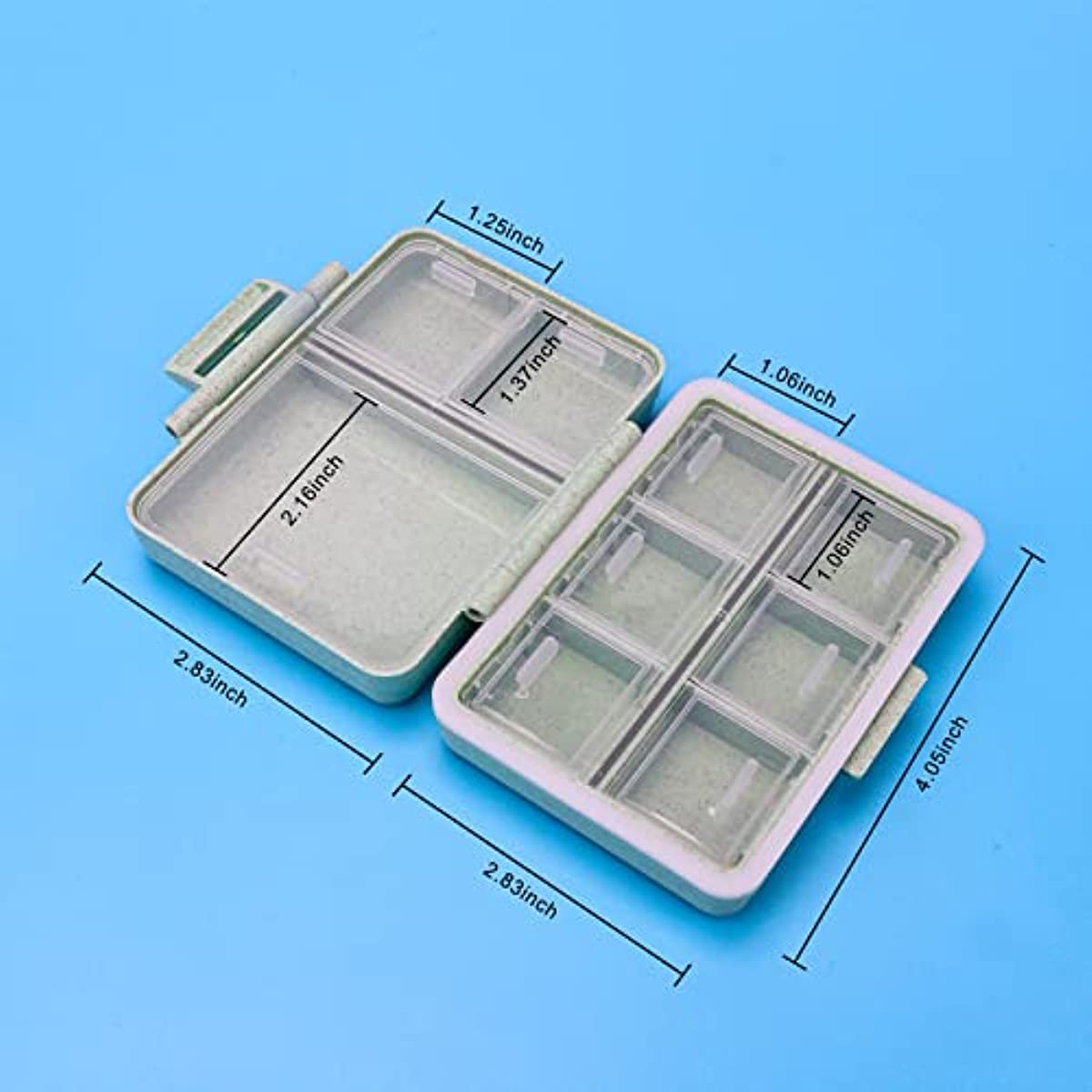 Travel Pill Organizer Case Pocket Container, 9 Compartments Daily Pill Case for Vitamin/Fish Oil/Supplements Holder Container Green