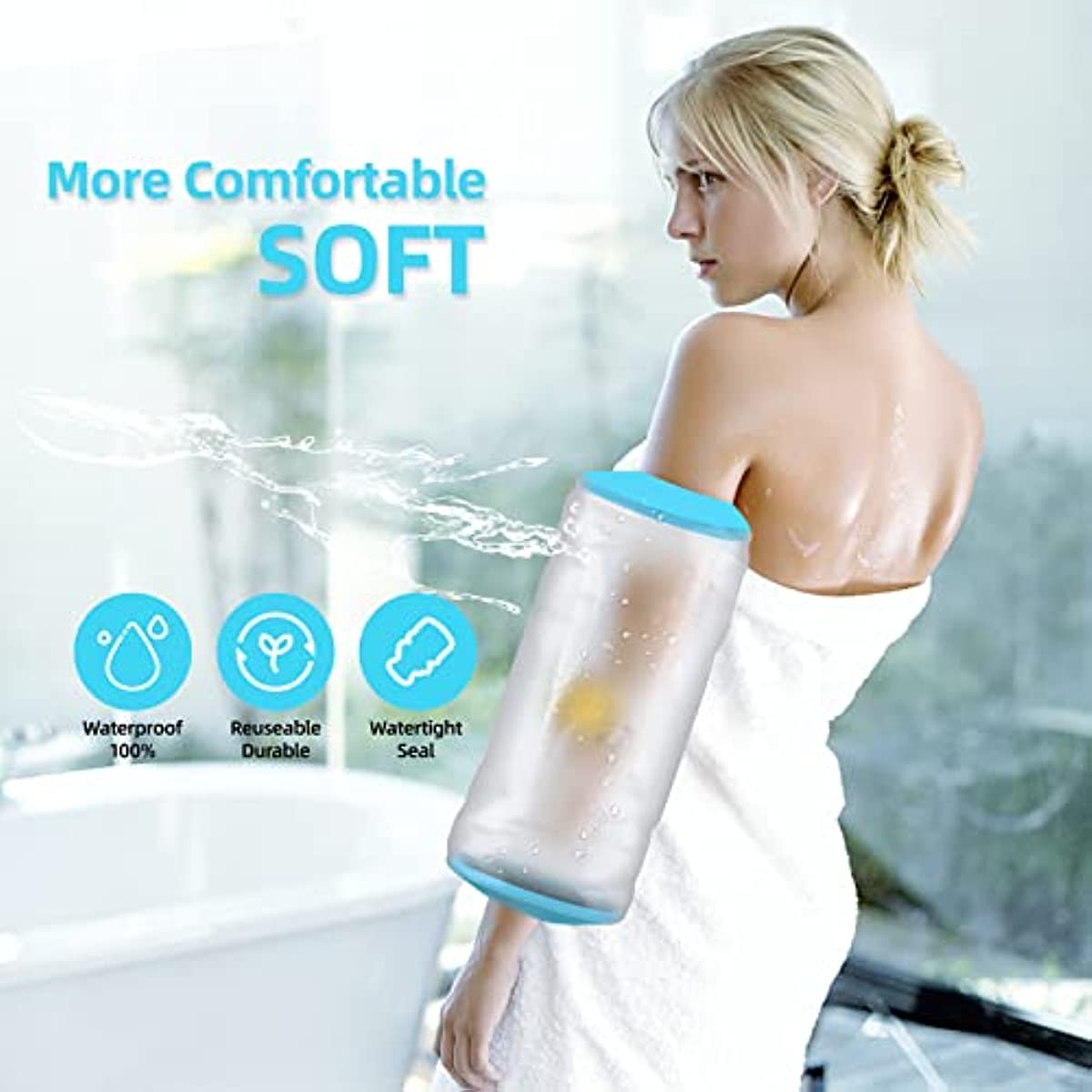 PICC Line Shower Cover, Waterproof PICC Line Sleeve Protetcor for Chemotherapy Treatment, Broken Wound Elbow Reusable picc line Covers for Upper Arm Sleeve Protector for Bath Shower(Size:M)