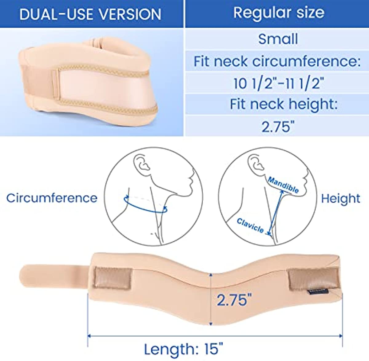 VELPEAU Neck Brace -Foam Cervical Collar - Soft Neck Support Relieves Pain & Pressure in Spine - Wraps Aligns Stabilizes Vertebrae - Can Be Used During Sleep (Dual-use, Brown, Small, 2.75″)