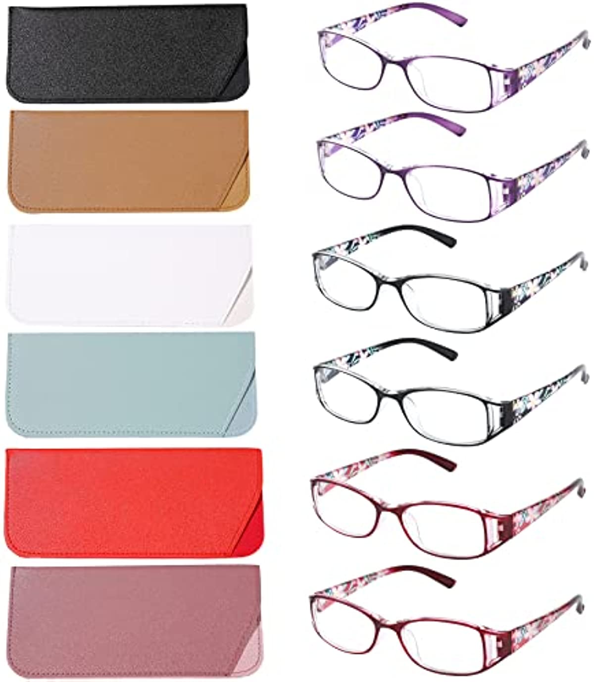 6 pairs Reading Glasses,WALMXX Women Fashion and elegant anti-blue light HD resin old Reading Glasses