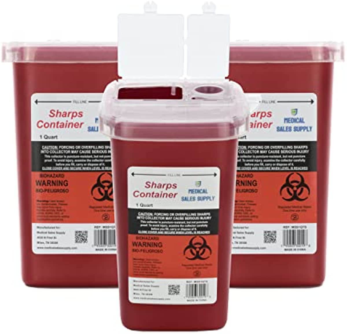 Medical Sales Supply 1 Quart Size (Pack of 3) Sharps Disposal Container - Approved for Home and Professional use