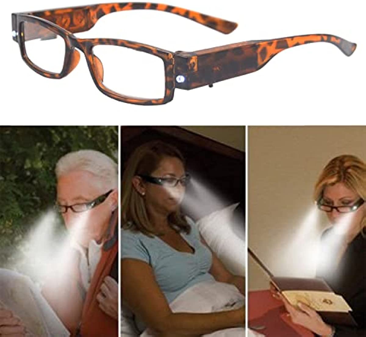 3 Pack Unisex Rectangular Bright LED Readers Nighttime Reading Glasses with Lights