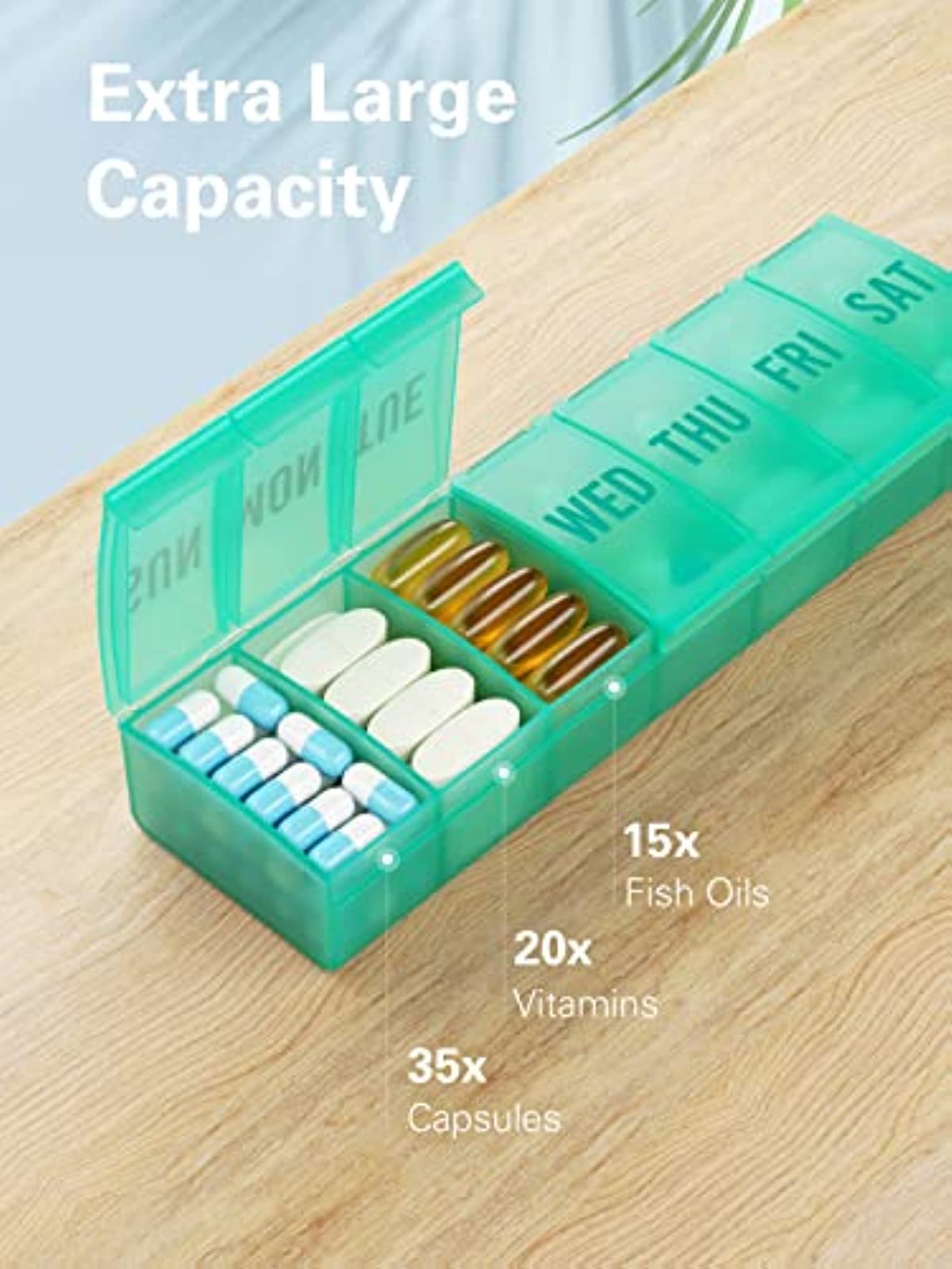 Large Pill Organizer Weekly, Barhon Vitamin Case Box Large Capacity Compartments, 7 Day Pill Containers for Medicine Supplements Fish Oil