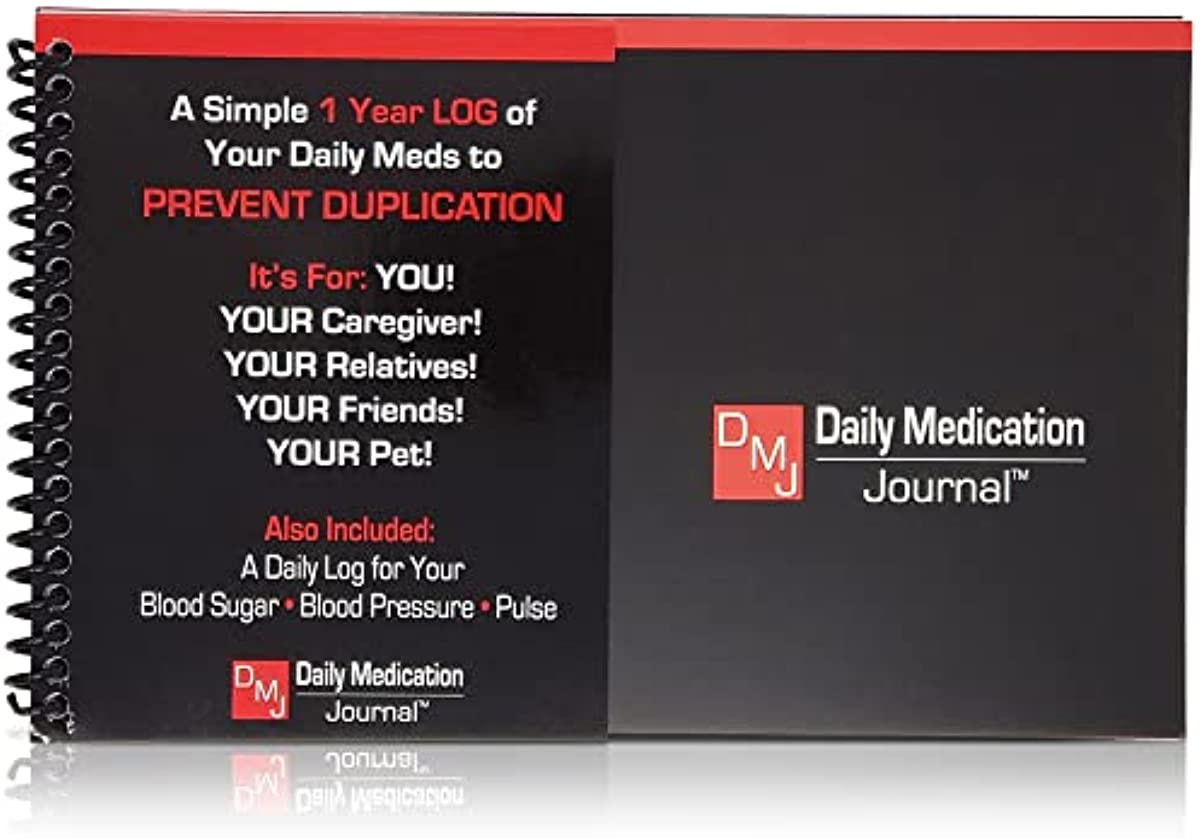 Daily Medication Journal Blood Sugar, Glucose, Track Blood Pressure & Pulse, Spiral Bound, Compact Size Full Year Medical Journal (English)
