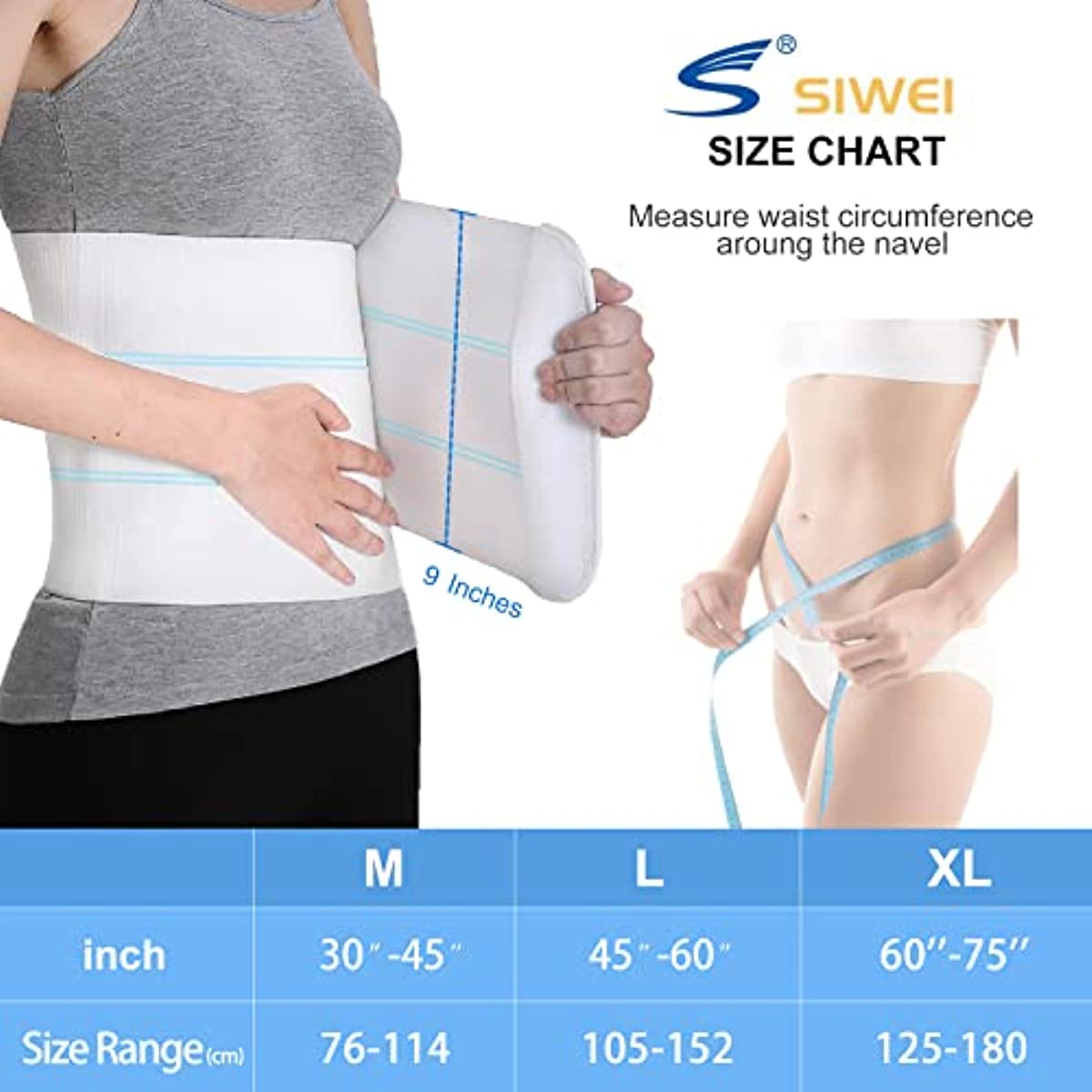 Abdominal Binder Post Surgery for Men and Women, Postpartum Tummy Tuck Belt Provides Slimming Bariatric Stomach Compression,High Elasticity, Breathable - (45\" - 60\") 3 PANEL - 9\"