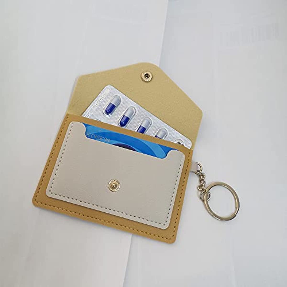 STERCULIA Birth Control Pill Case/Wallet PU Leather Medicine Holder Keychain Envelope Purse(Yellow)
