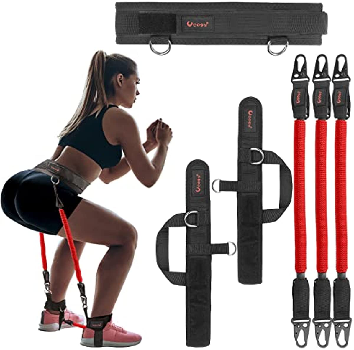 Ueasy Vertical Jumping Trainer Equipment Leg Resistance Bands Leg Strength Speed Muscle Fitness Workout for Basketball Volleyball Football Tennis Taekwondo Boxing Leg Agility Training