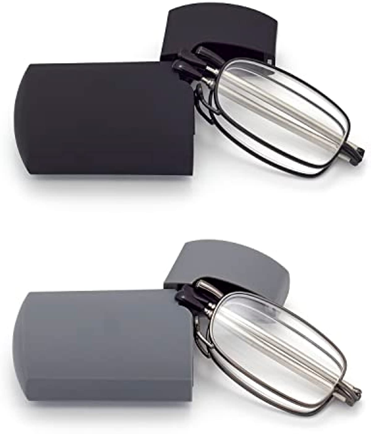 Reading Glasses Men Women, Pocket Wallet Purse Compact Hard Cases Folding Spring Hinge Readers, Transparent Clear Lens