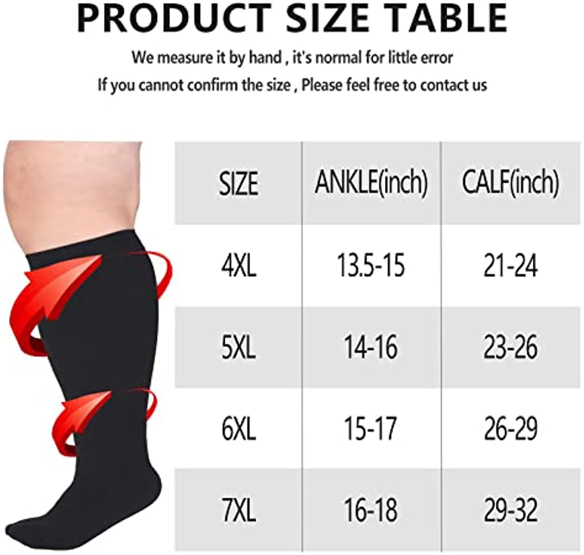 Plus Size Compression Socks Wide Calf Compression Socks for Women Men 20-30 mmHg Support Extra Large Knee High Stockings 6XL