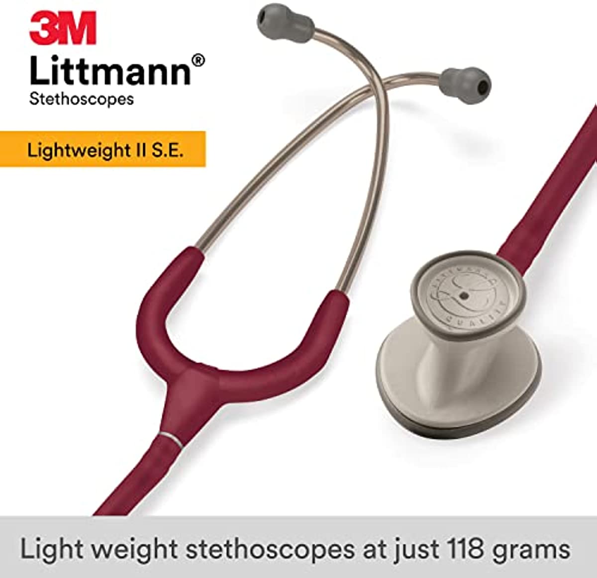 3M Littmann Lightweight II S.E. Stethoscope, Burgundy Tube, 28 inch, 2451