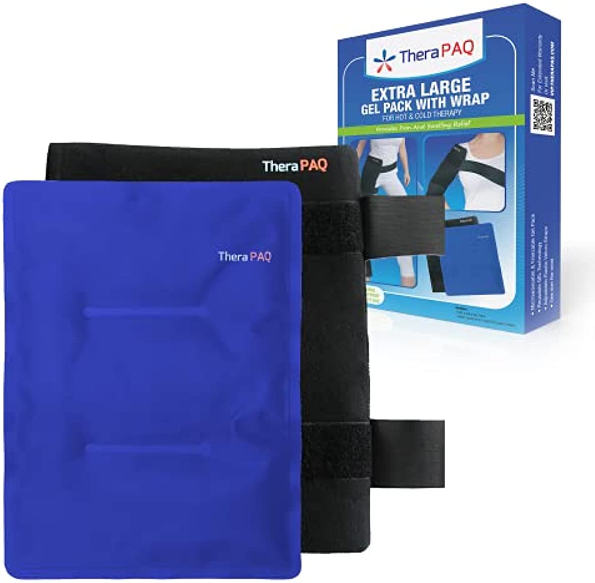 TheraPAQ Ice Packs for Injuries Reusable Version - Adjustable, Large 14 x 11 Inch Hot and Cold Gel Pack w/Adjustable Strap for Hip, Shoulder, Knee and Back Discomfort - Sports Therapy and Recovery