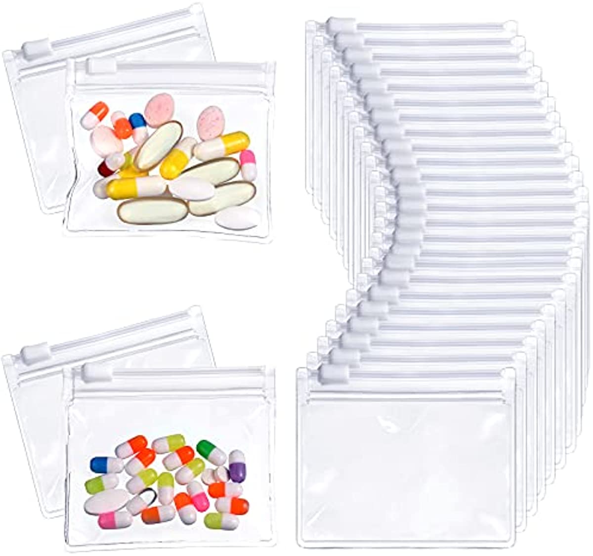 Pill Pouch Bags Zippered Pill Pouch Set Reusable Pill Baggies Clear Plastic Pill Bags Self Sealing Travel Medicine Organizer Storage Pouches with Slide Lock for Pills and Small Items(96 Pieces)