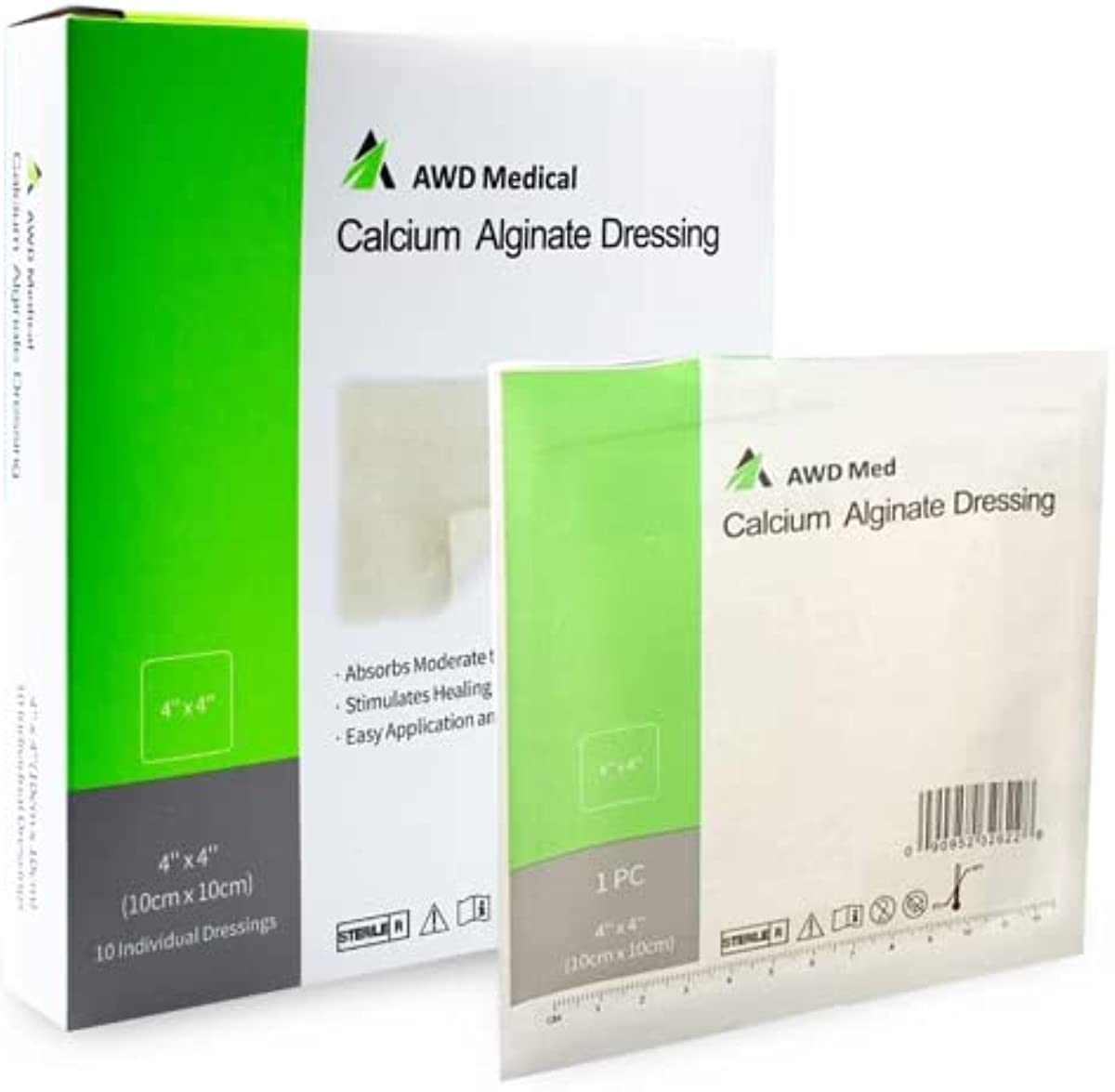 AWD Medical Calcium Alginate Wound Dressing - Highly Absorbent Gauze Pads and Wound Care Products, Quick Clotting Gauze Home & Professional Use, Medical Supplies for Wound Care - (2\" x 2\" Pads 10/Bx)