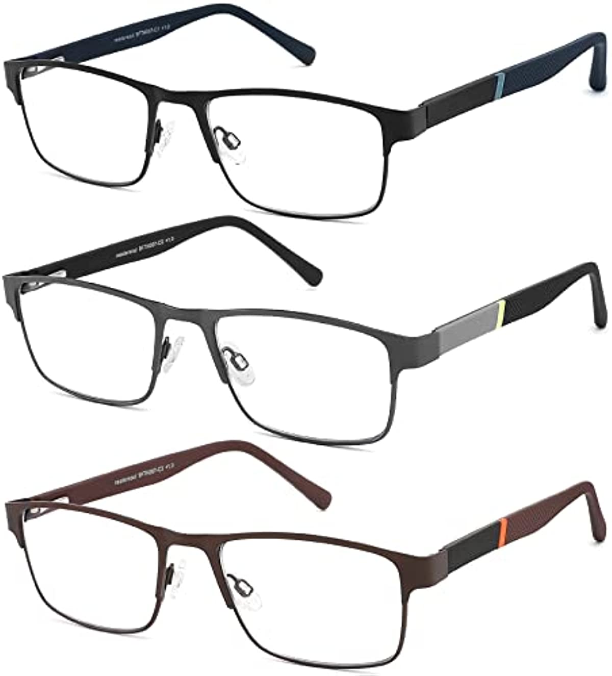 3-Pack Reading Glasses for Men Blue Light Blocking Trendy Metal Frame Computer Readers with Spring Hinges Anti Eye Strain/Glare Uv Ray Filter Eyeglasses(+1.5 Magnification Strength)