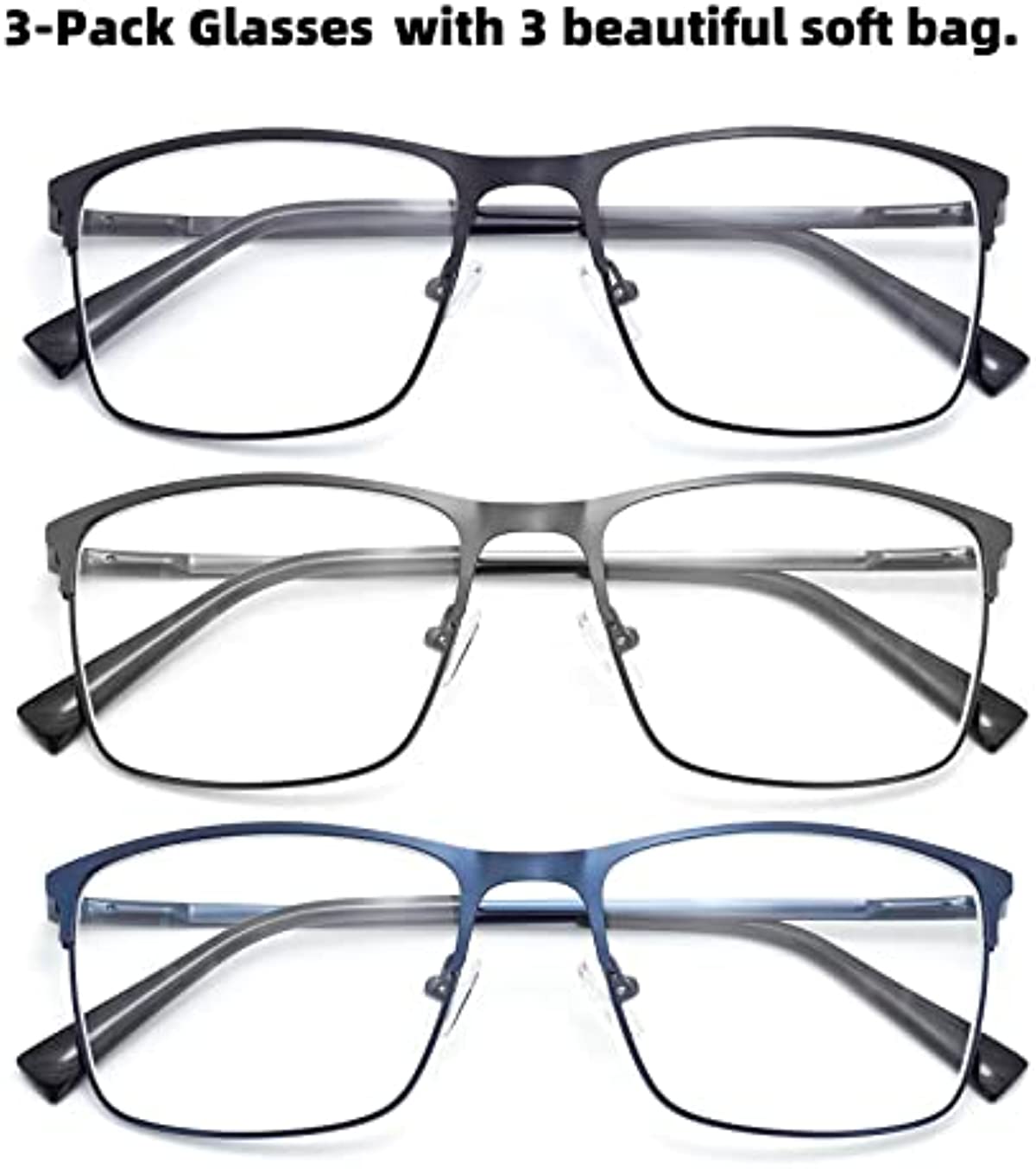 HIGHLIKE Metal Oversized Reading Glasses Men Women, Large Lens Better View, Blue Light Reading Glasses