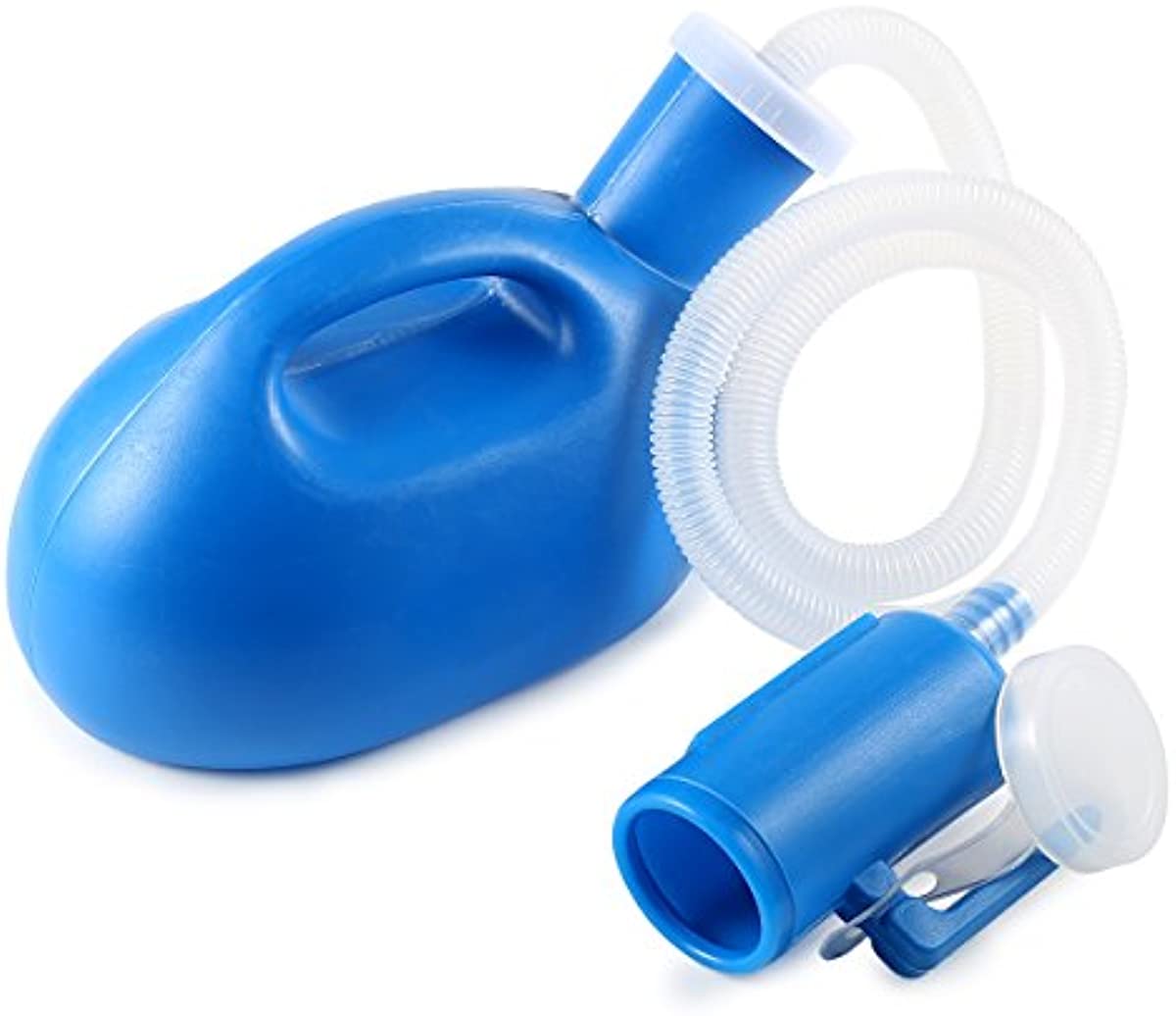 Portable Urinals for Men ONEDONE Men\'s Urinal Bottle Spill Proof Male Pee Bottle Urine Bottles 68 OZ for Hospital Home Camping Car Travel 45\" Long Hose with Lid (Blue)