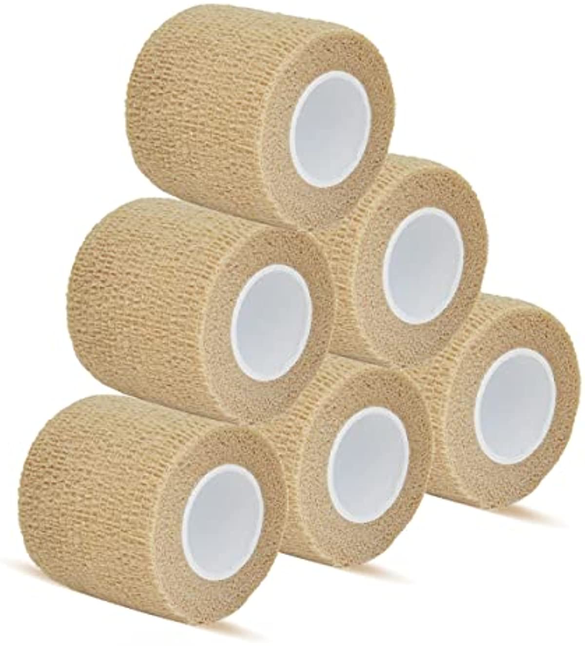 Self Adhesive Bandage wrap, Cohesive Bandage, Sports Tape for Wrist and Ankle Wrap Tape, 6 Pack 2 Inches x 5 Yards, Flexible, Breathable, Waterproof, Beige