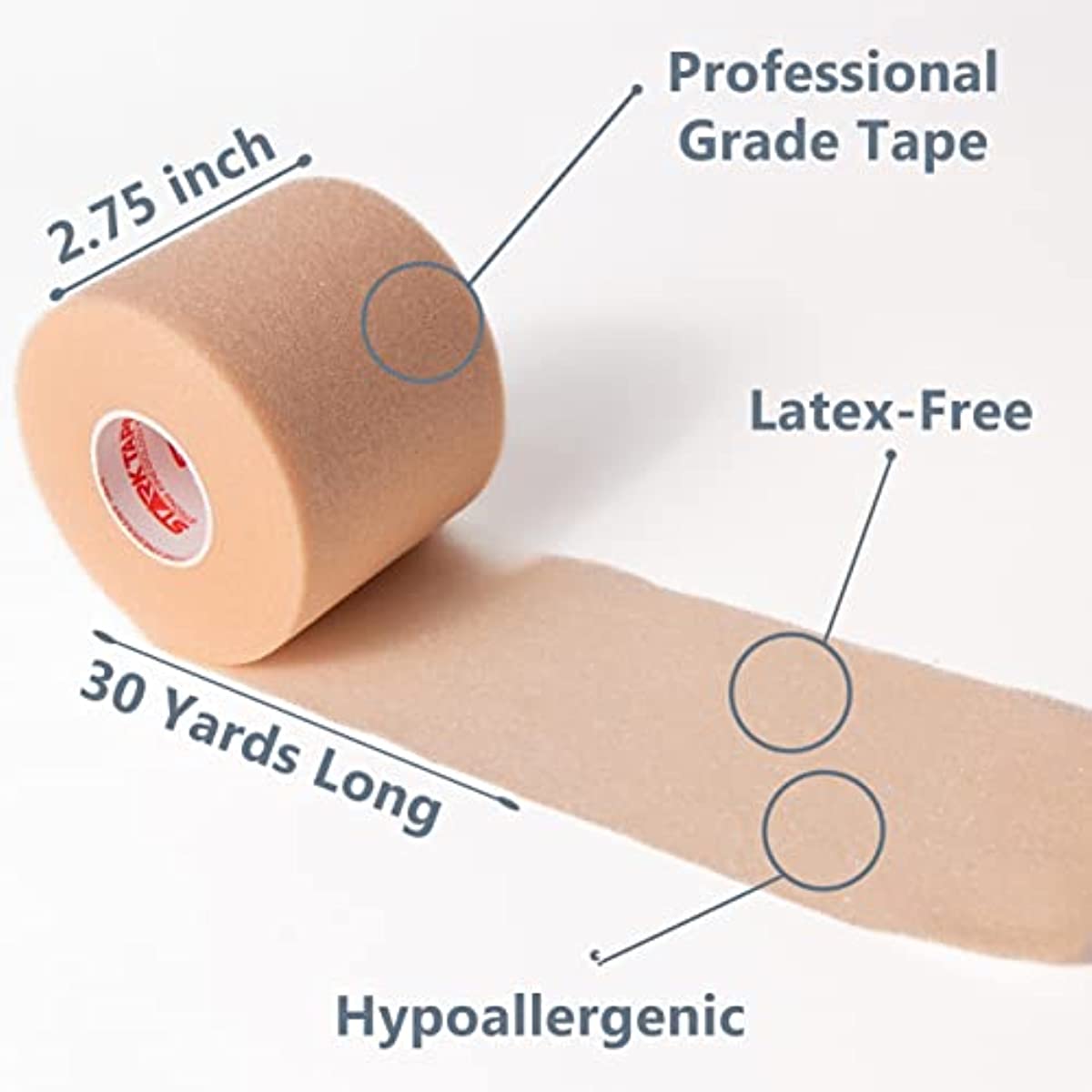 Starktape Underwrap Athletic Foam Sport Tape. Pre Wrap Bandage Taping Supplies for Ankle Wrists Hands Knees. Hair Tie, Headband, Patellar Support. 2 and 4 Prewrap Rolls Beige, 2.75 Inch by 30 Yards