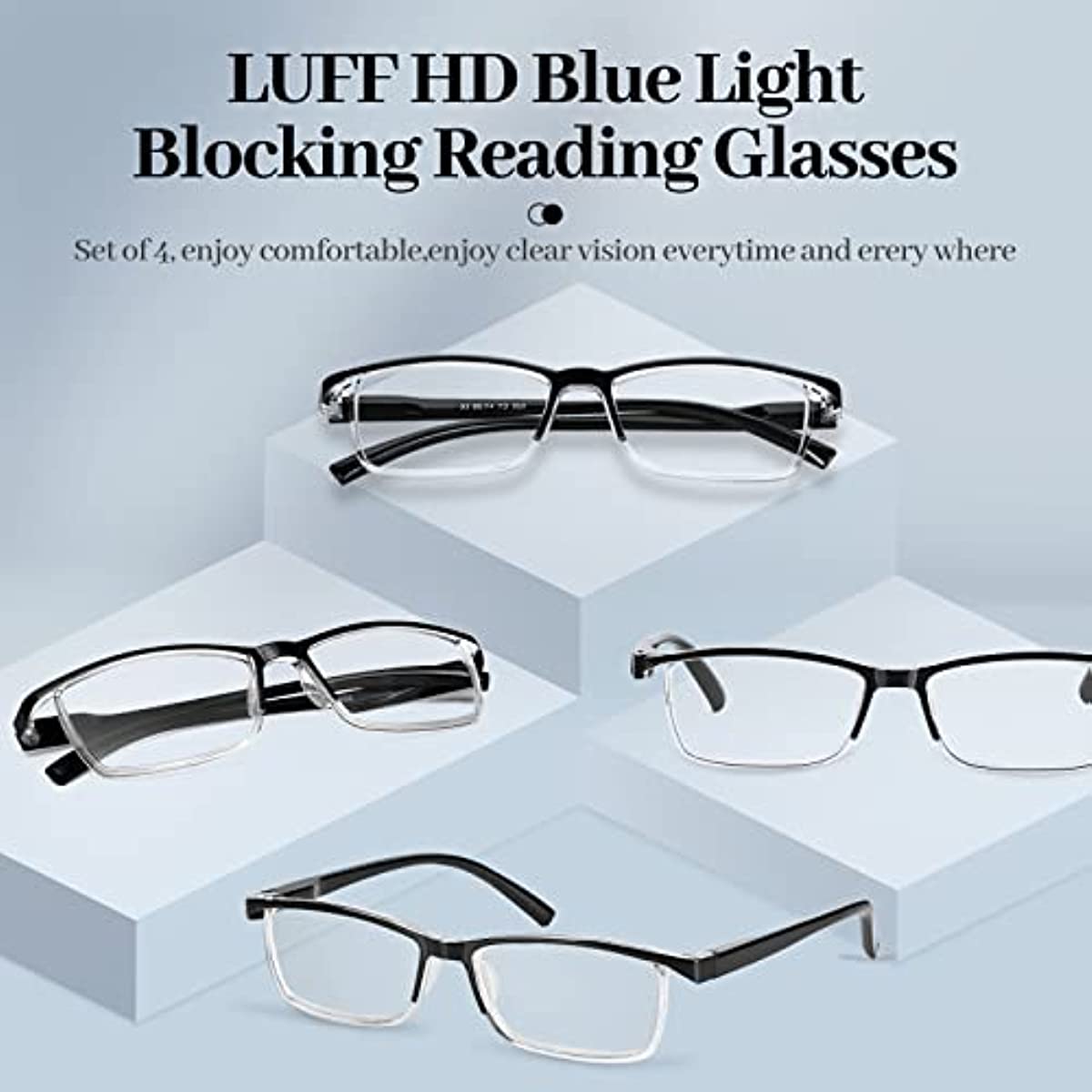 LUFF 4 Pairs Reading Glasses Anti-Blue-ray Men/Women Computer Readers