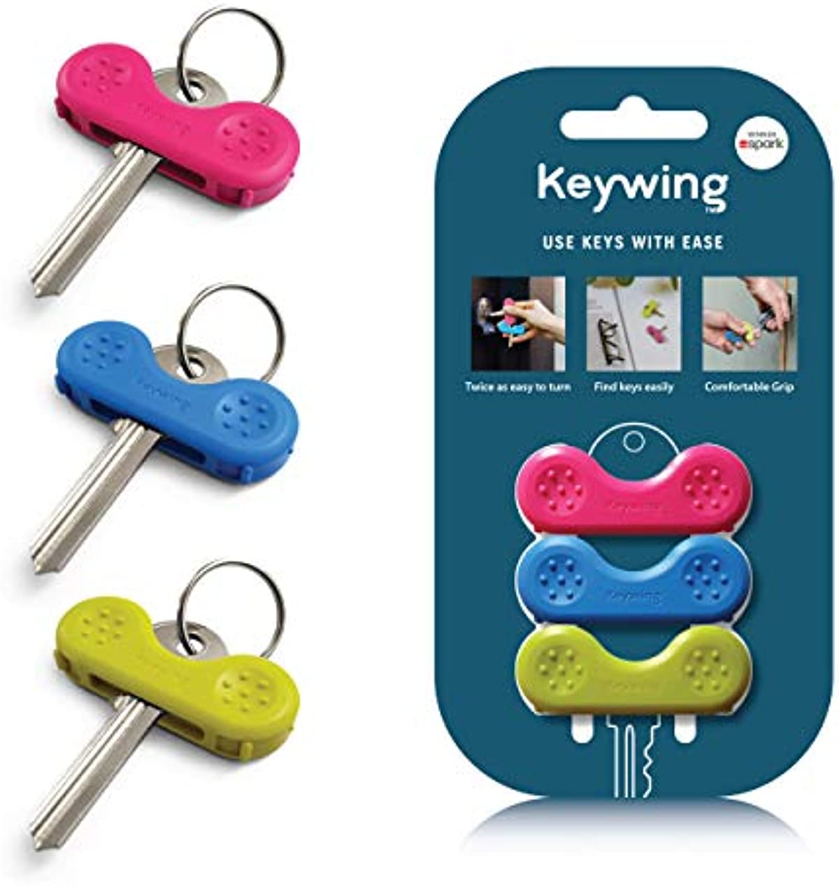 Keywing Key Turner Aid v2 Triple Pack. Makes Keys so Much Easier. Perfect for Rheumatoid Arthritis, MS or Parkinsons Gift, Elderly with weak Hands, Key Finder and Holder.