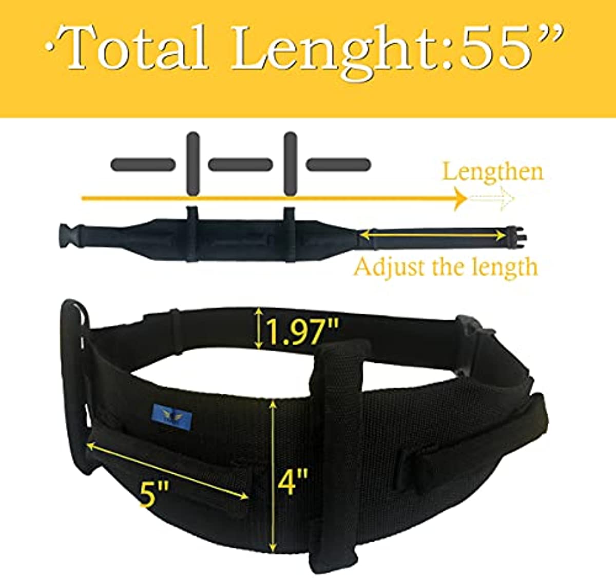 TripWing Transfer Gait Belt with Handles and Quick Release Buckle - Elderly Patient Walking Ambulation Assist Mobility Aid (55\" L x 4\" W, Solid Handle)