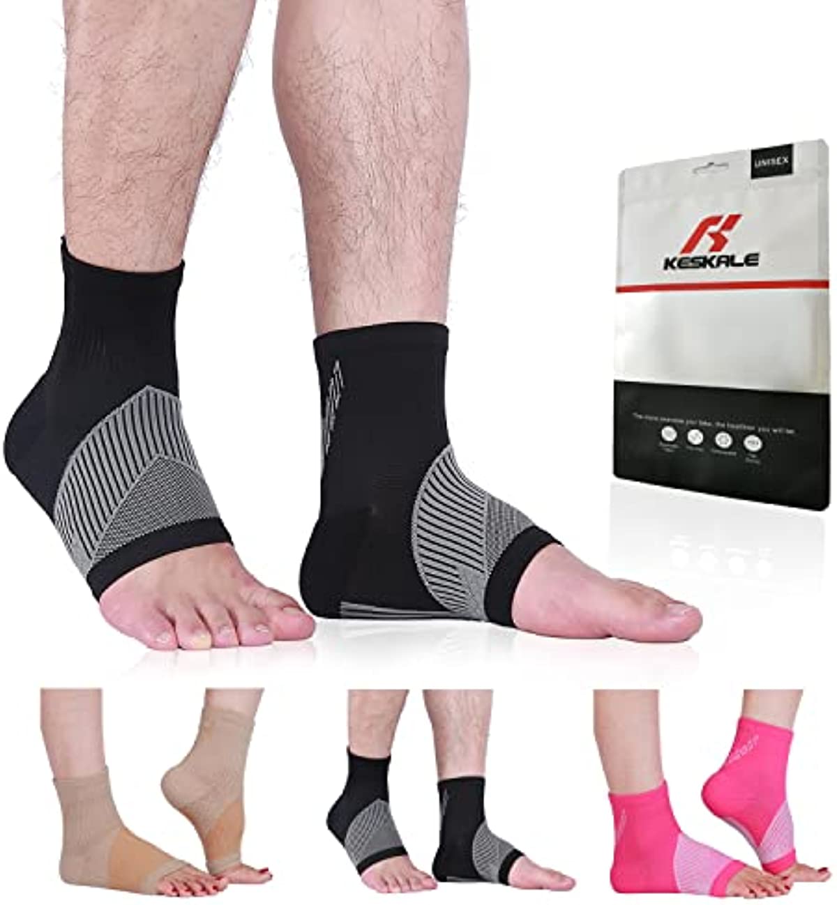 Ankle Compression Sleeve for Women Men (3 pairs), Ankle Support Brace Compression Socks for Plantar Fasciitis Swelling Pain Relief, Black x 3pairs, Small