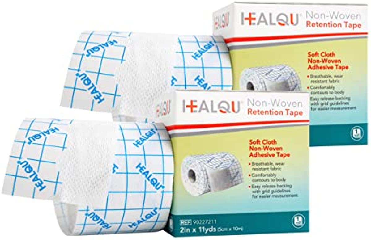 HEALQU Dressing Retention Tape, Non Woven, 2in x 11yd Pack of 2 - Wound Dressing Tape Adhesive Cloth Tape Comfortable to The Body, with Easy Release, by Healqu