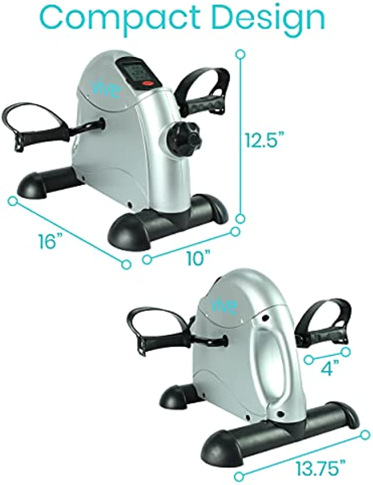 Vive Pedal Exerciser - Stationary Exercise Leg Peddler - Low Impact, Portable Mini Cycle Bike for Under Your Office Desk - Slim Design for Arm or Foot - Small, Sitdown Recumbent Equipment Machine