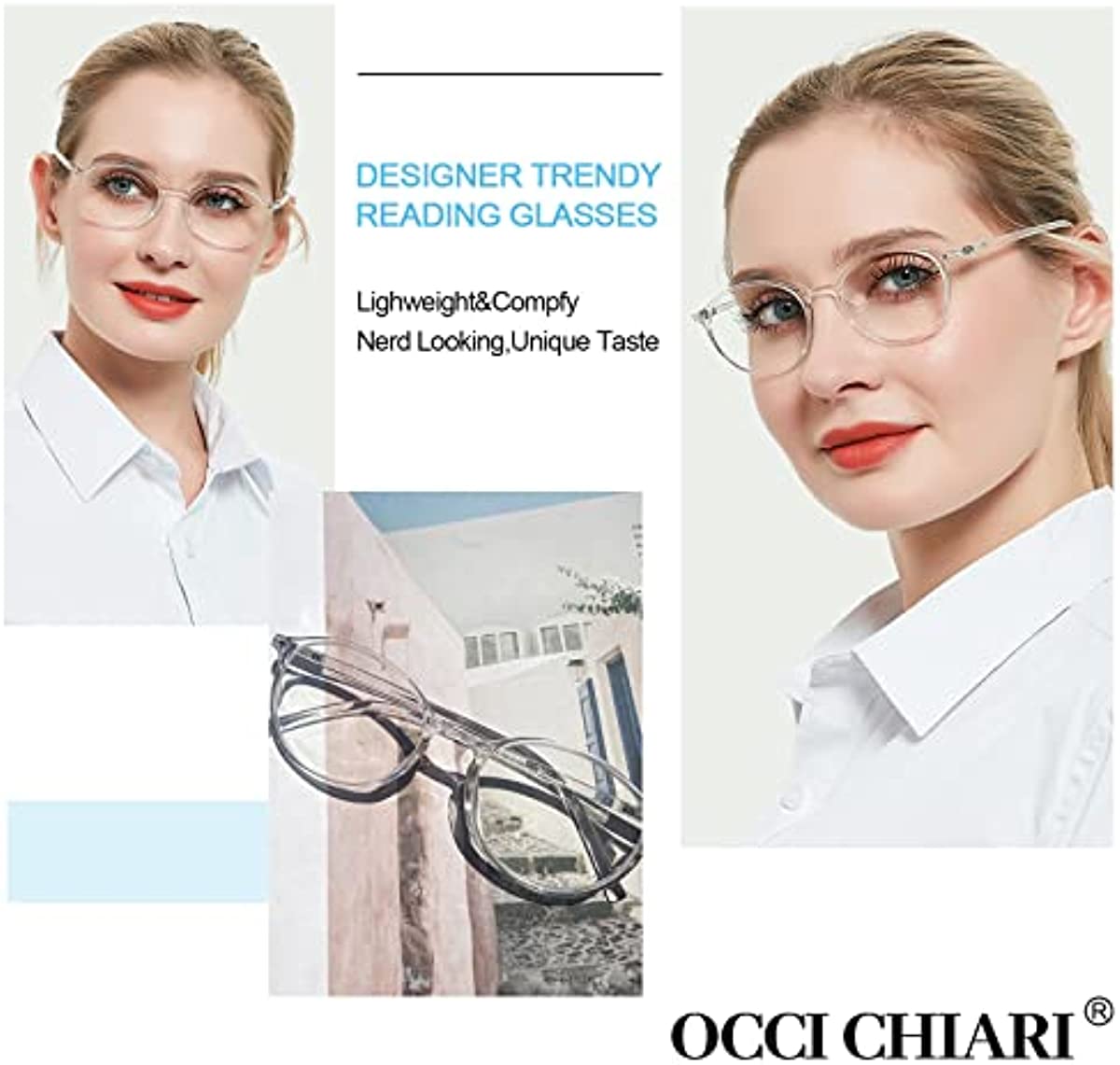 OCCI CHIARI Reading Glasses Women\'s Reader Clear Frame (0 1.0 1.5 2.0 2.5 3.0 3.5)