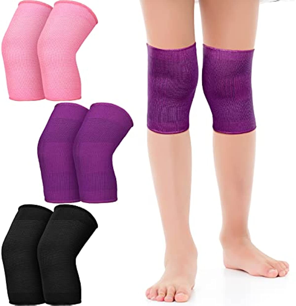 3 Pairs Kids Knee Brace Children Patella Pad Support Breathable Flexible Elastic Knee Protector Compression Knee Sleeves for Girls Boys Volleyball Basketball Dance Skating (Medium)