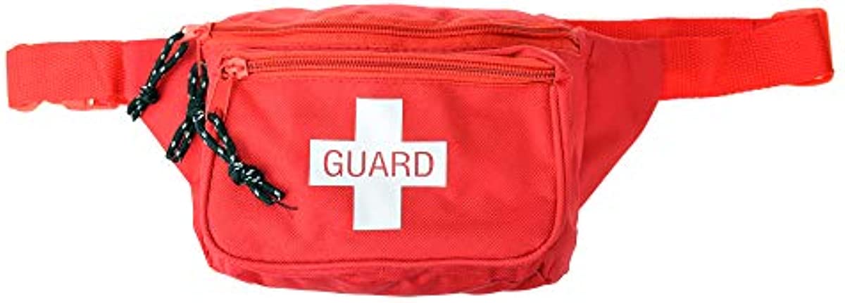 Dealmed Lifeguard Fanny Pack with Logo, E-Z Zipper Design and 3 Pockets, Red Fanny Pack (2), Includes Adjustable Waist Strap and Zipper Pockets