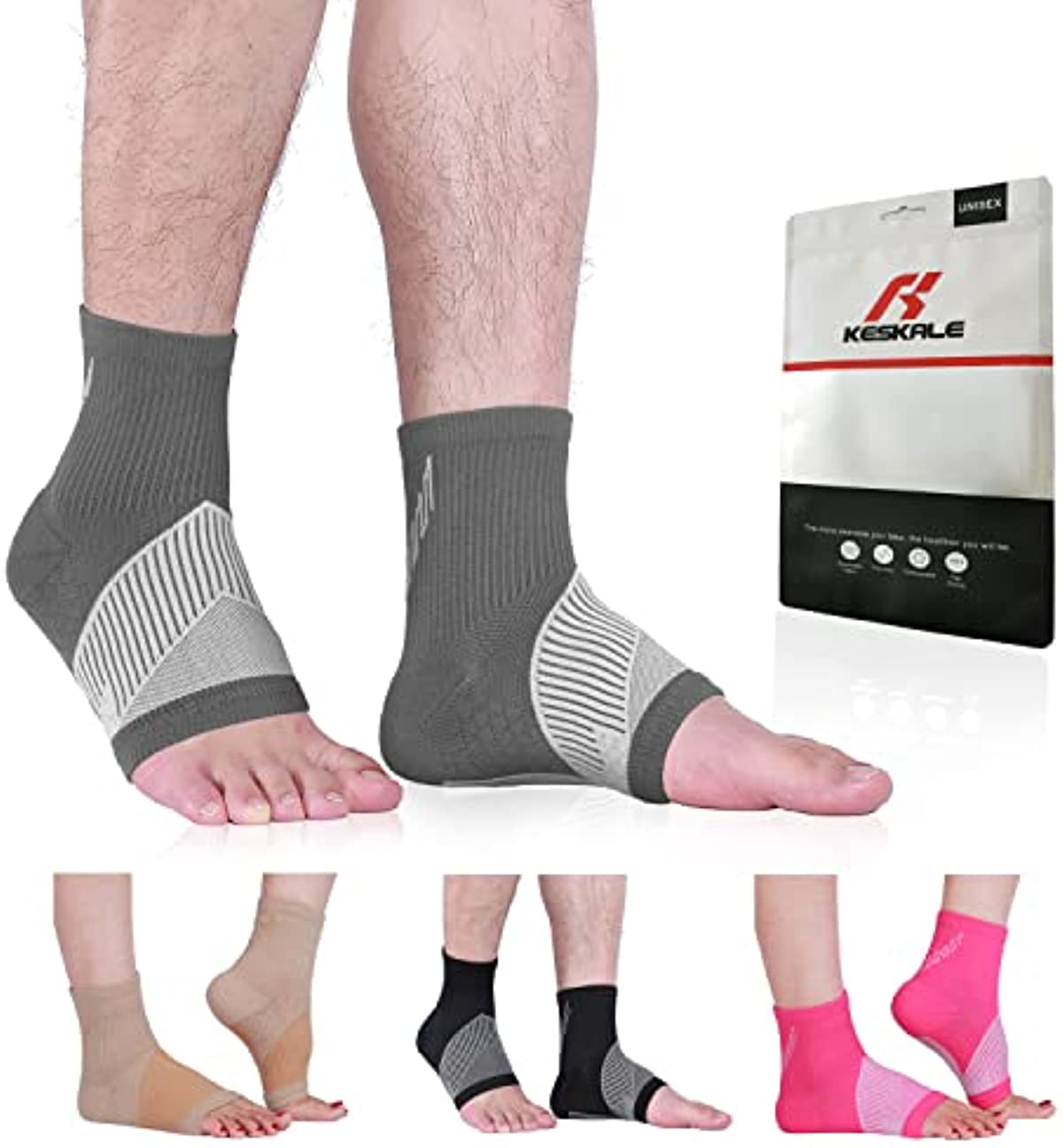 Ankle Compression Sleeve for Women Men (3 pairs), Ankle Support Brace Compression Socks for Plantar Fasciitis Swelling Pain Relief, Gray x 3pairs, Medium