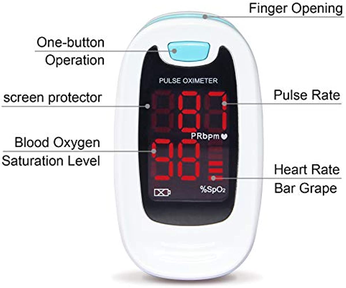 CONTEC CMS50M Fingertip Pulse Oximeter Blood Oxygen Saturation Monitor with Lanyard Blue White Color