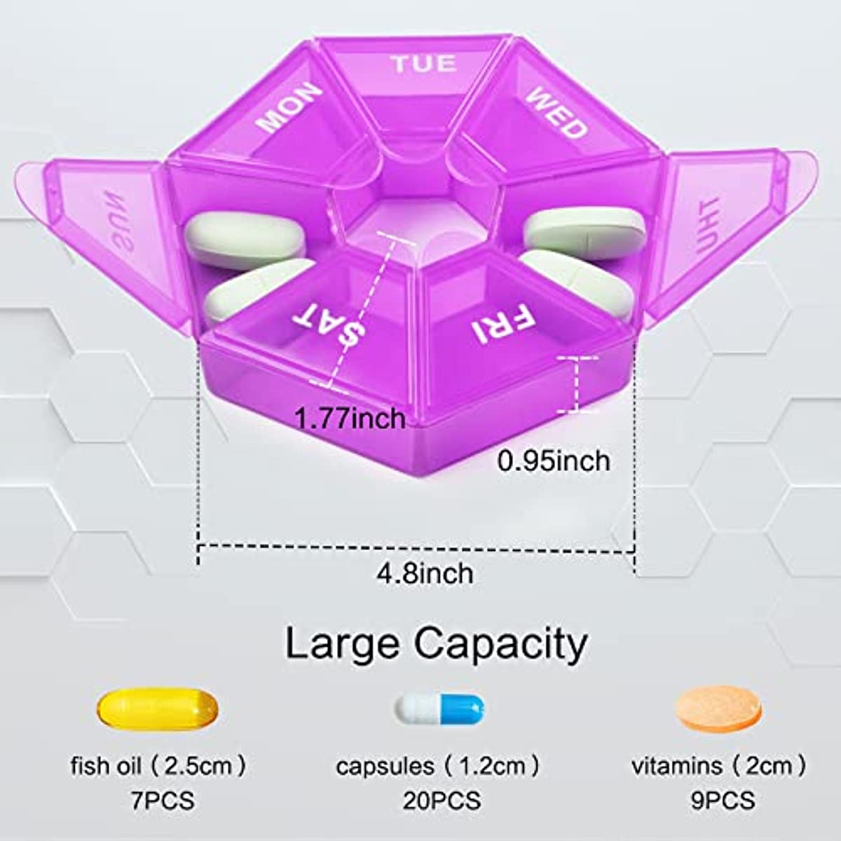 2 Pcs Weekly Pill Organizer Purple Pill Case Pill Box 7 Day Portable Medicine Organizer Pill Container Pill Holder Pill Dispenser Storage for Vitamin Cod Liver Oil Pill Supplements