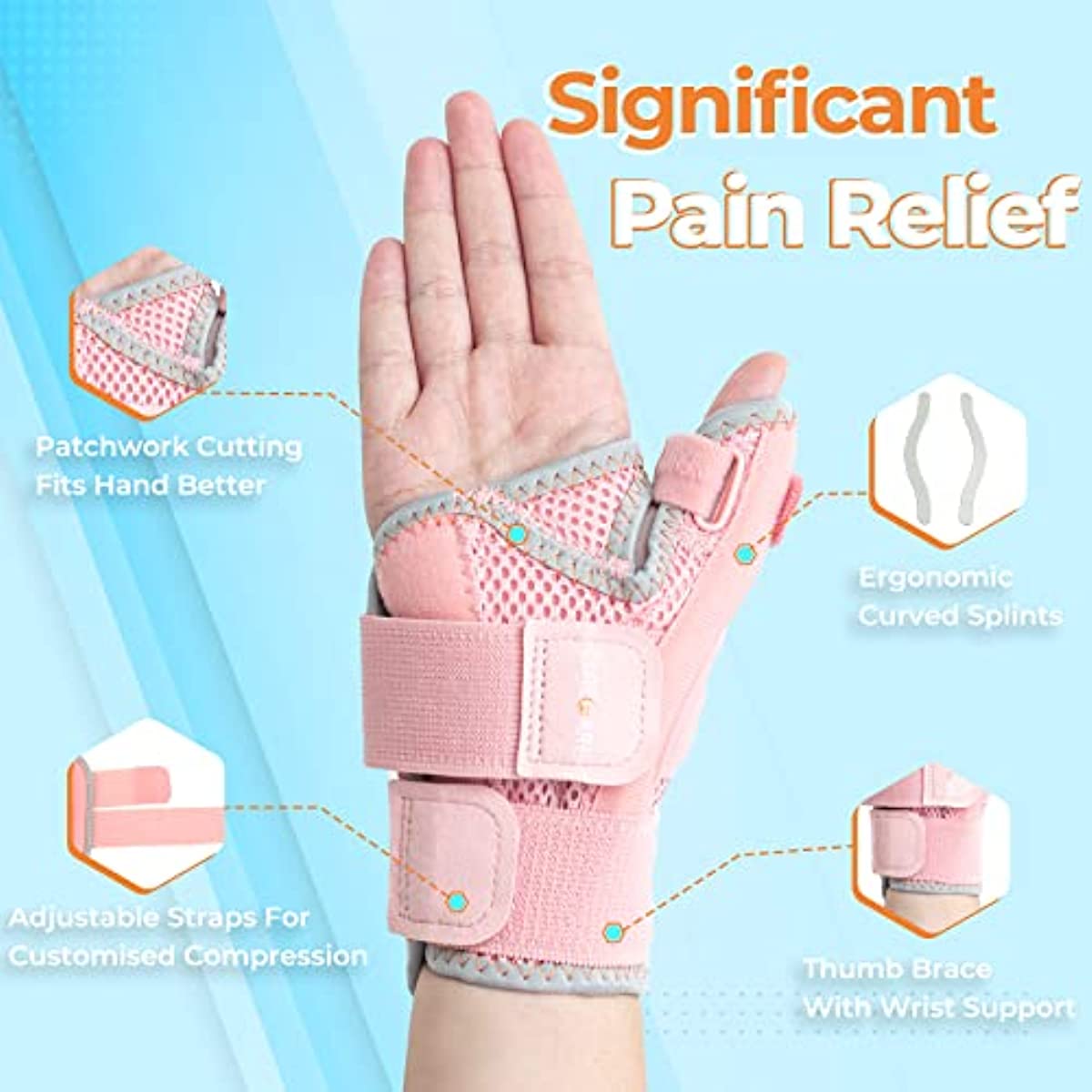 2022 New Upgraded Thumb Splint for Right & Left Hand, Reversible Thumb Brace for Arthritis Pain And Support, Thumb Stabilizer for Sprains, Tendonitis Relief, One Size Fits Any Hand (Pink)