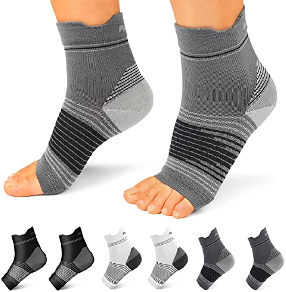 Plantar Fasciitis Sock (6 Pairs) for Men and Women, Compression Foot Sleeves with Arch and Ankle Support (Black, Gray, White, Medium)