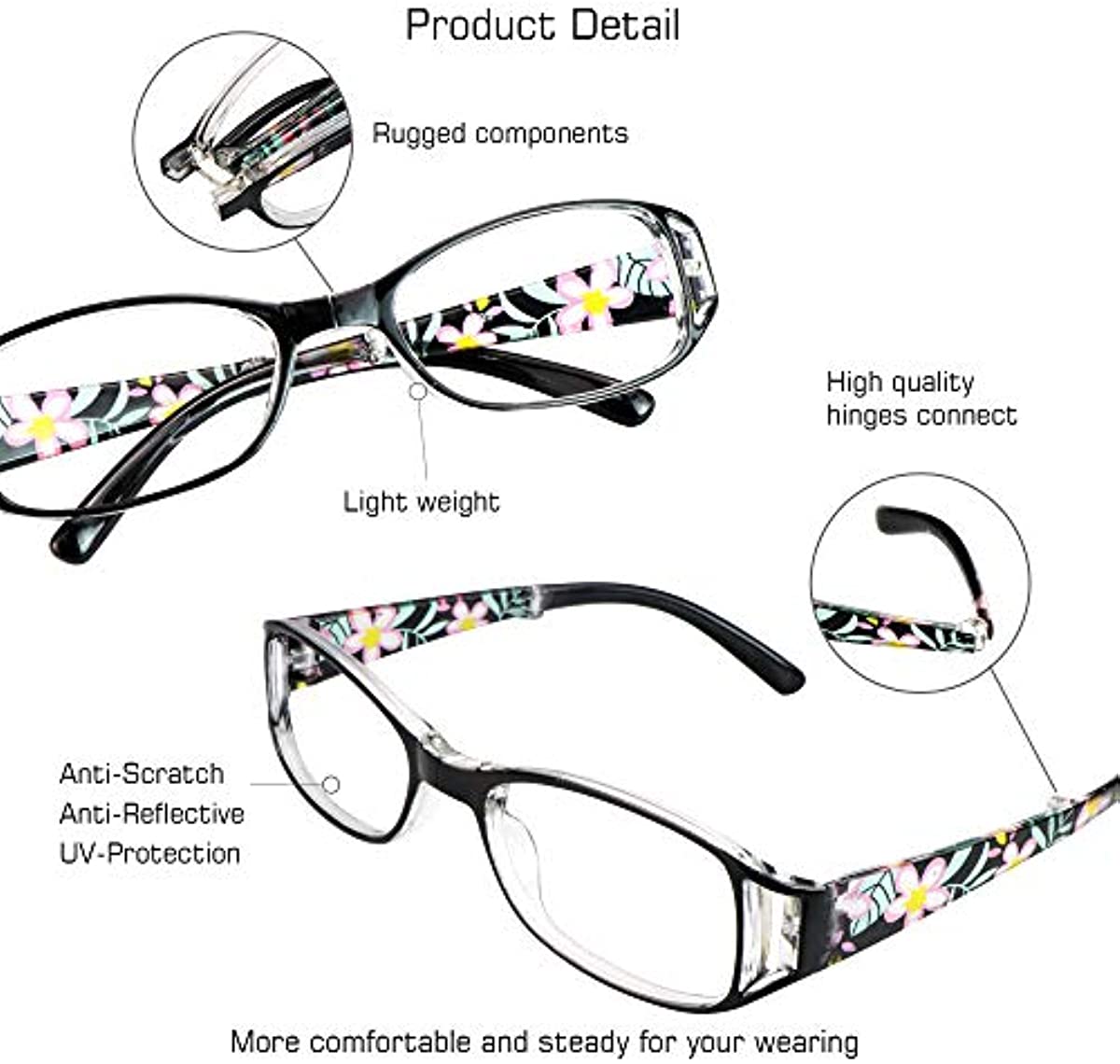 3 Pair Reading Glasses Foldable Readers with Blue Light Blocking lens Compact Folding Glasses for Women Reading Case Included (Black, +2.50 Magnification)