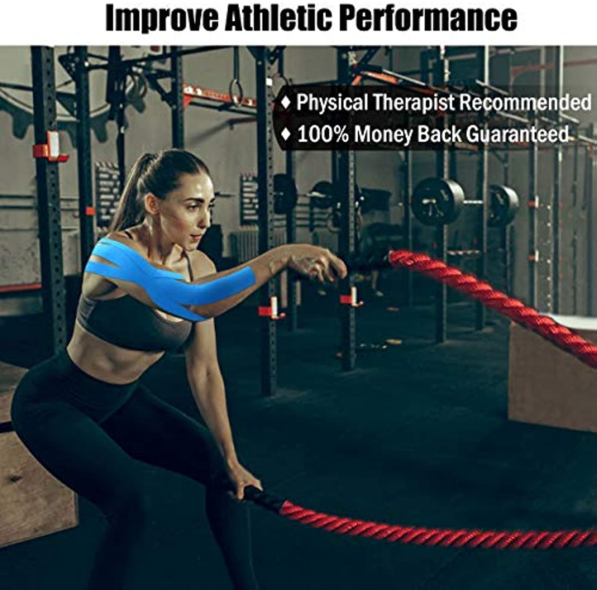 Kinesiology Tape - Athletic Sports Lifting Tape for Pain Relief, Muscle and Joint Support, Workout Recovery, Achilles, Back, Knee, Shoulder, Ankle, Wrist, Foot, Elbow, Arm, Physical Therapy Equipment